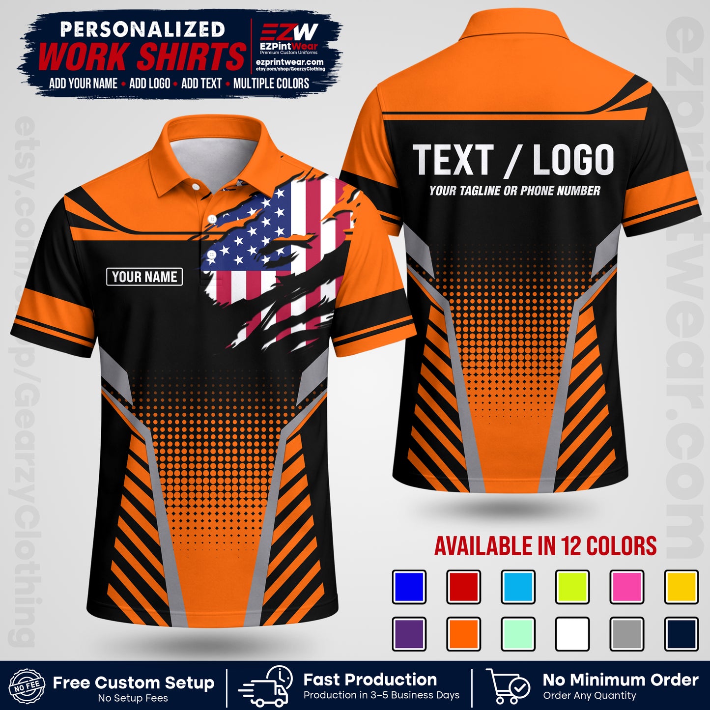 Custom All Over Print Work Uniform Shirt with Name, Logo & Text | Custom Hawaiian Shirt | Company Shirt | Employee Uniform UNF07