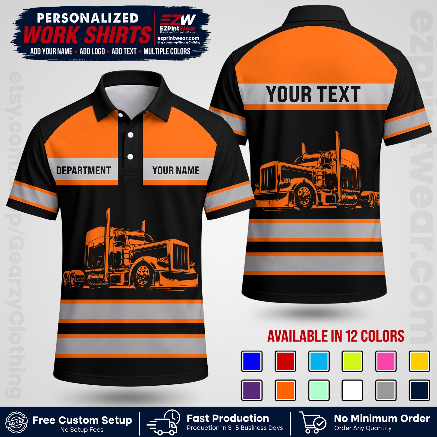 Personalized Truck Driver Workwear Uniform | Custom Safety Stripe Apparel | Non-Reflective Reflective Style Design TW02