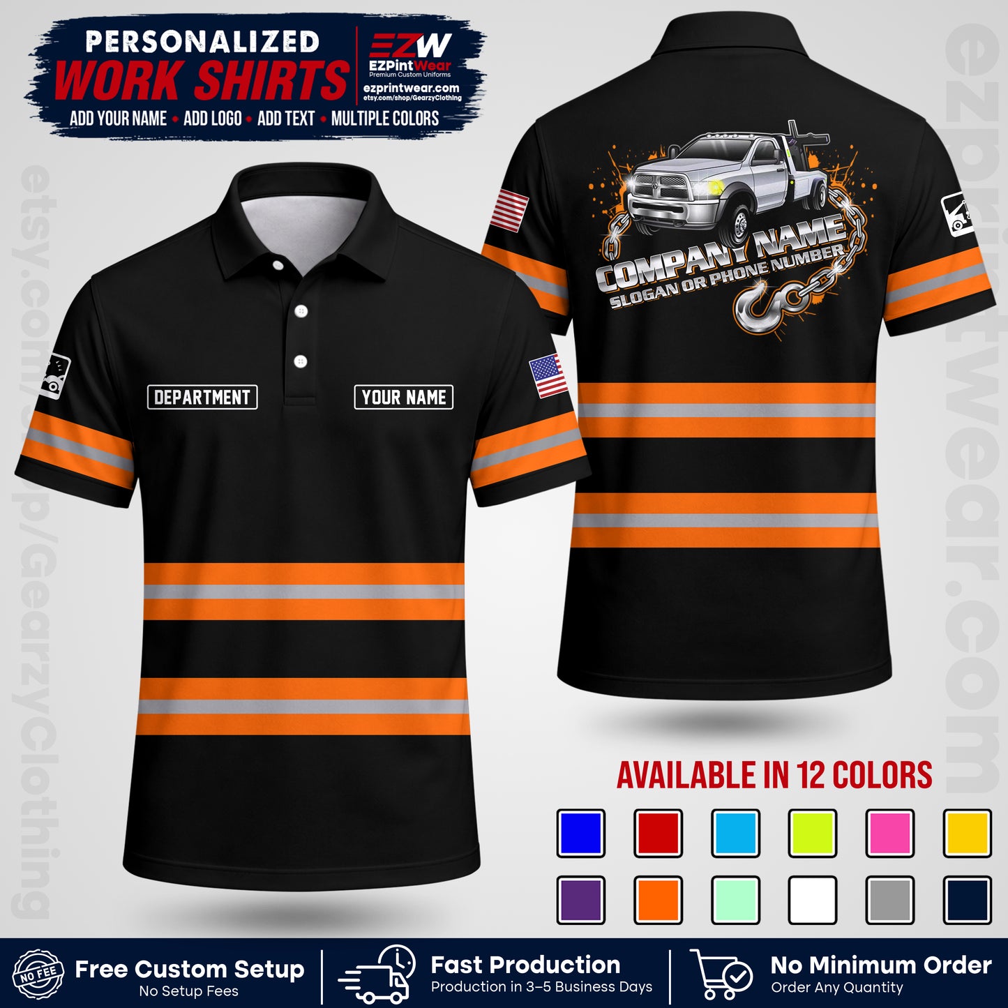 Custom Towing Workwear Uniform | Personalized Tow Truck Shirt | Non-Reflective Safety Stripe Apparel | Custom Towing Shirt | Tow Truck Apparel TW05