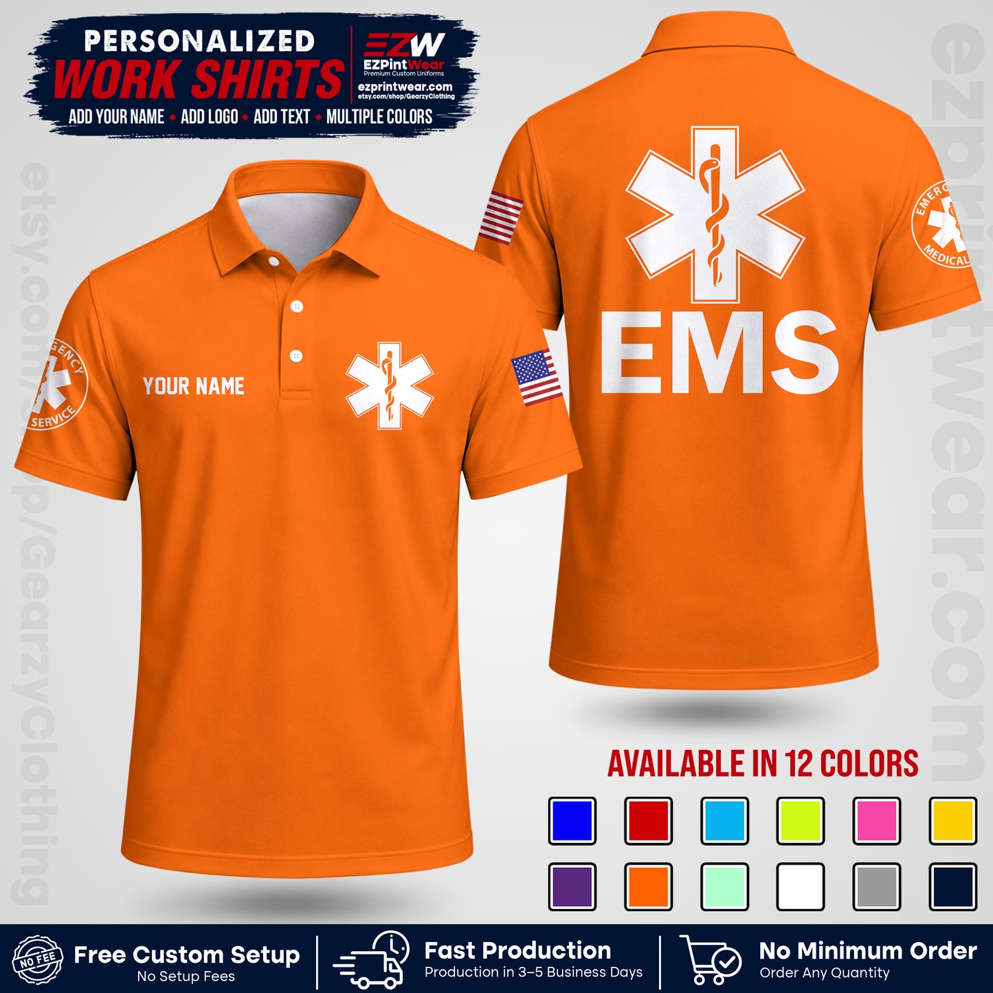 Custom EMS Shirt with Name, Logo & Text | EMS Team Uniform | First Responder Workwear EMSU02