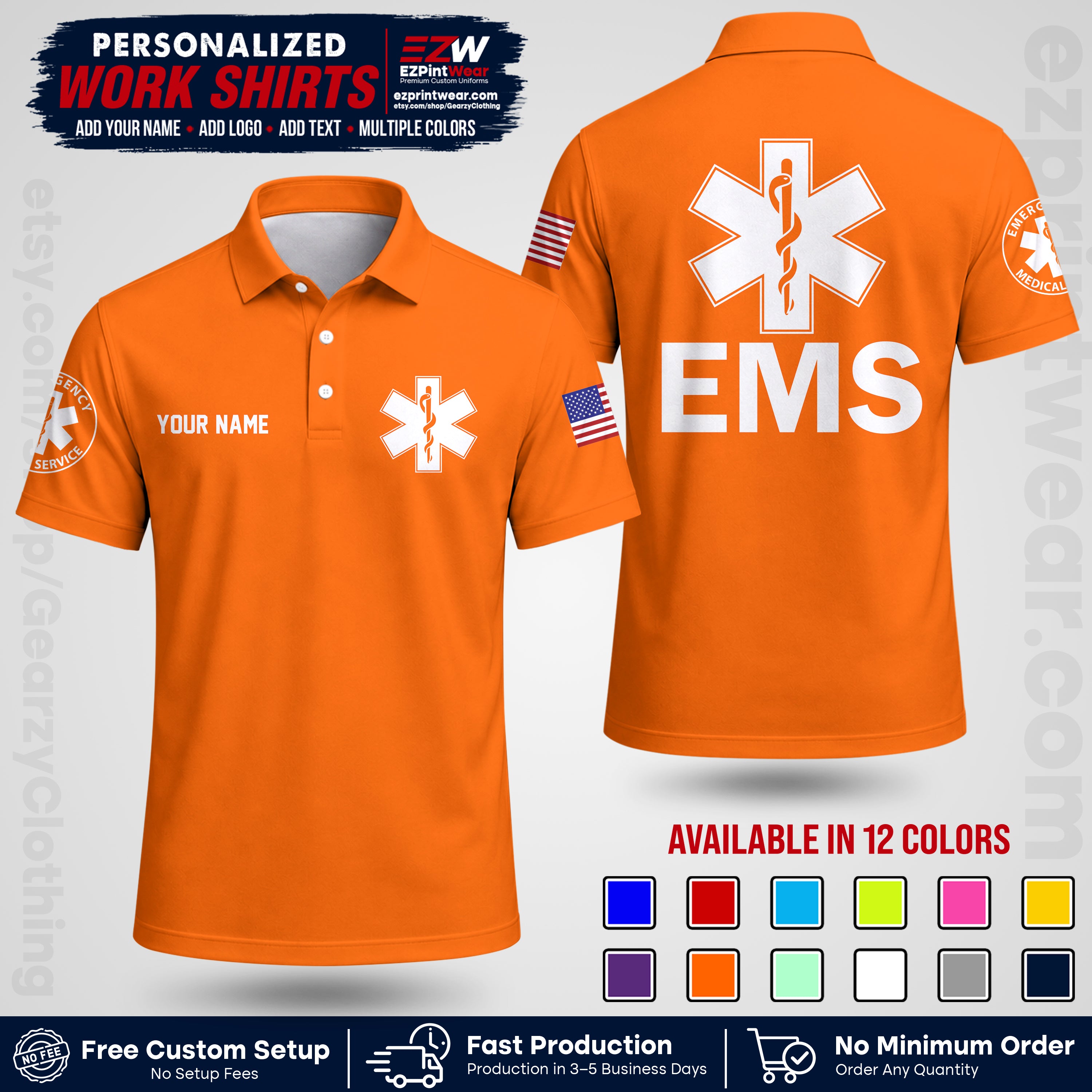 Custom EMS Shirt with Name, Logo & Text | EMS Team Uniform | First Responder Workwear EMSU02