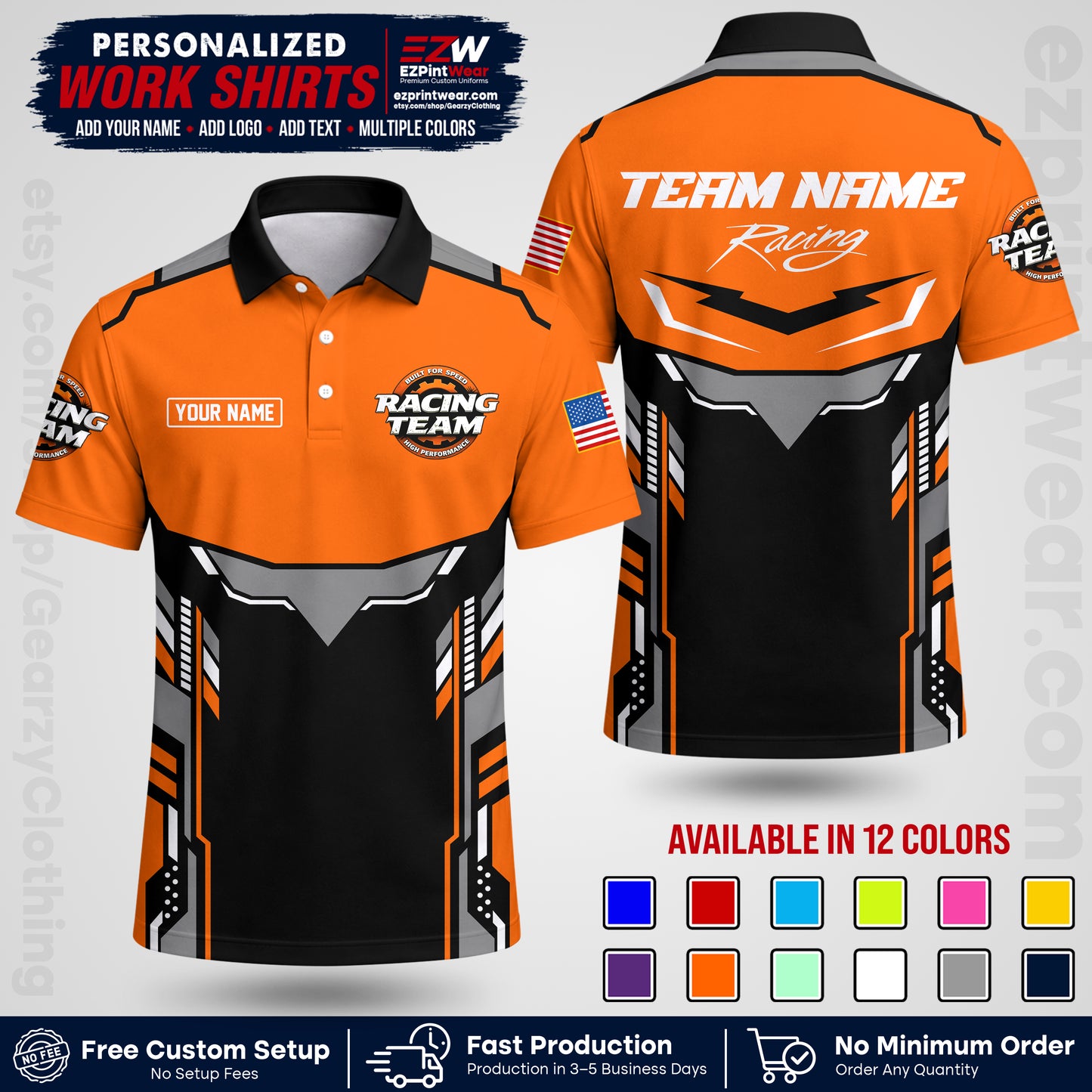 Custom Racing Shirt with Name, Logo & Text | Race Team Uniform | Crew Apparel RC11