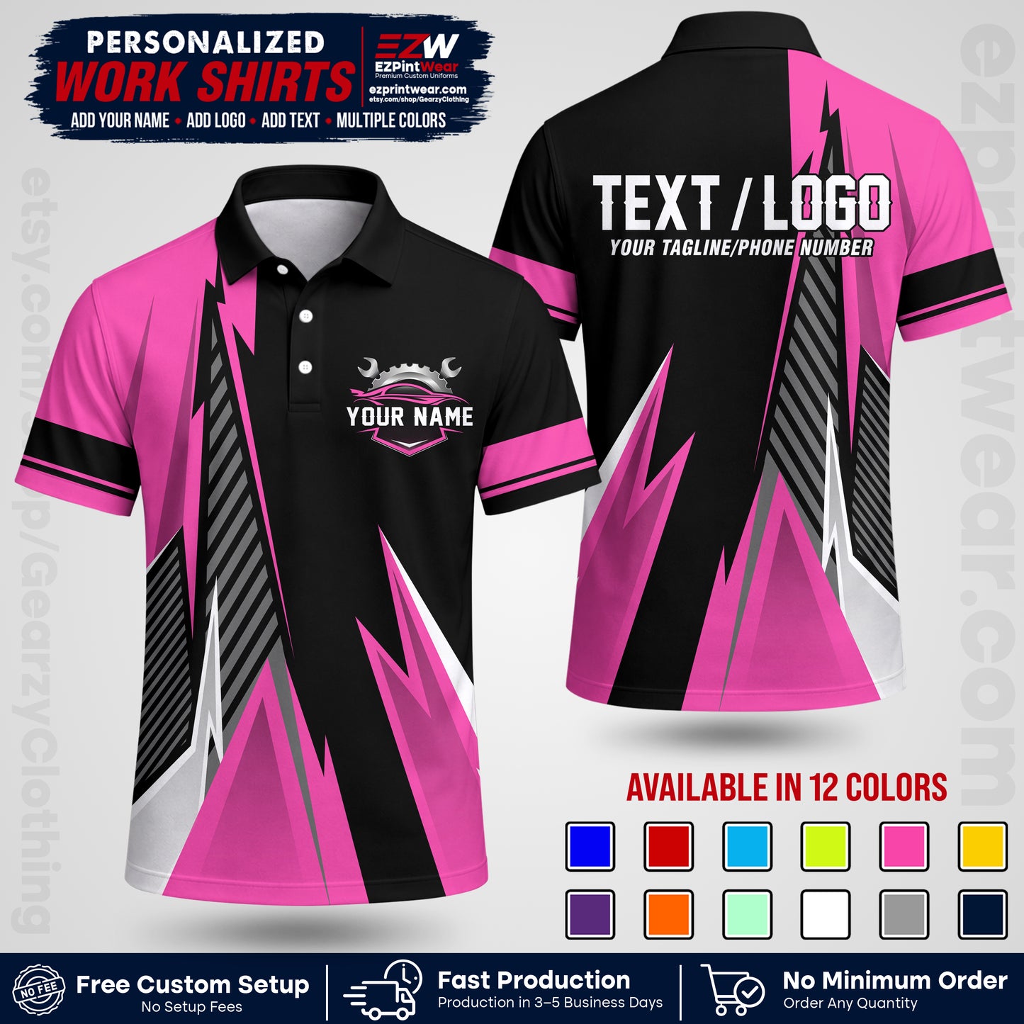 Custom Mechanic Work Shirt with Name, Logo & Text | Auto Shop Uniform | Workwear MCN 01