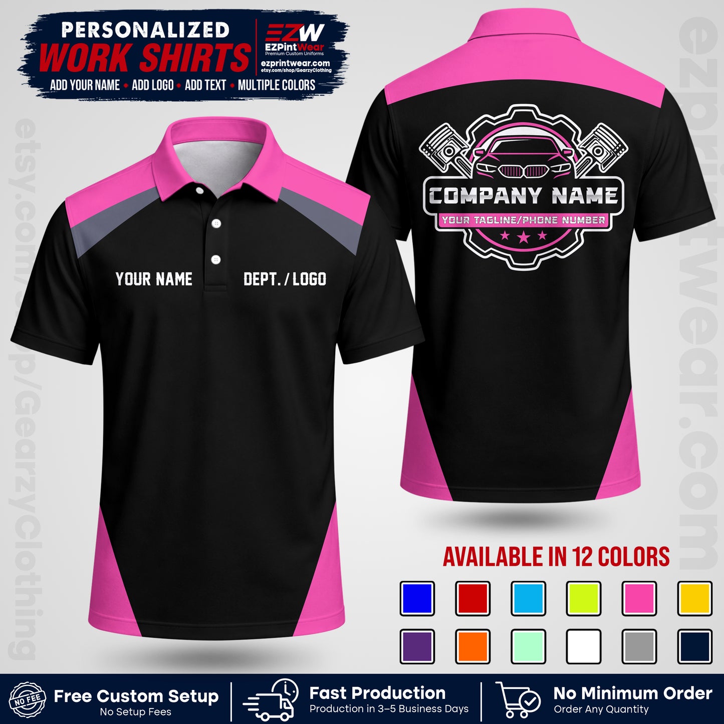 Custom Mechanic Work Shirt with Name, Logo & Text | Auto Shop Uniform | Workwear MCN 03