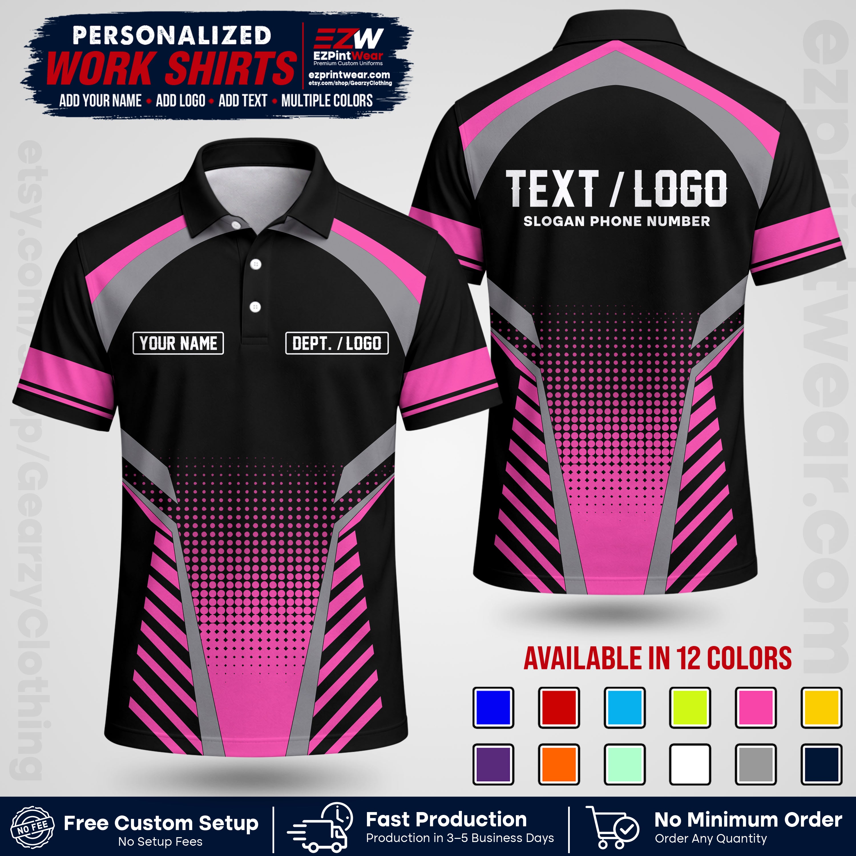 Custom All Over Print Work Uniform Shirt with Name, Logo & Text | Custom Hawaiian Shirt | Company Shirt | Employee Uniform UNF19