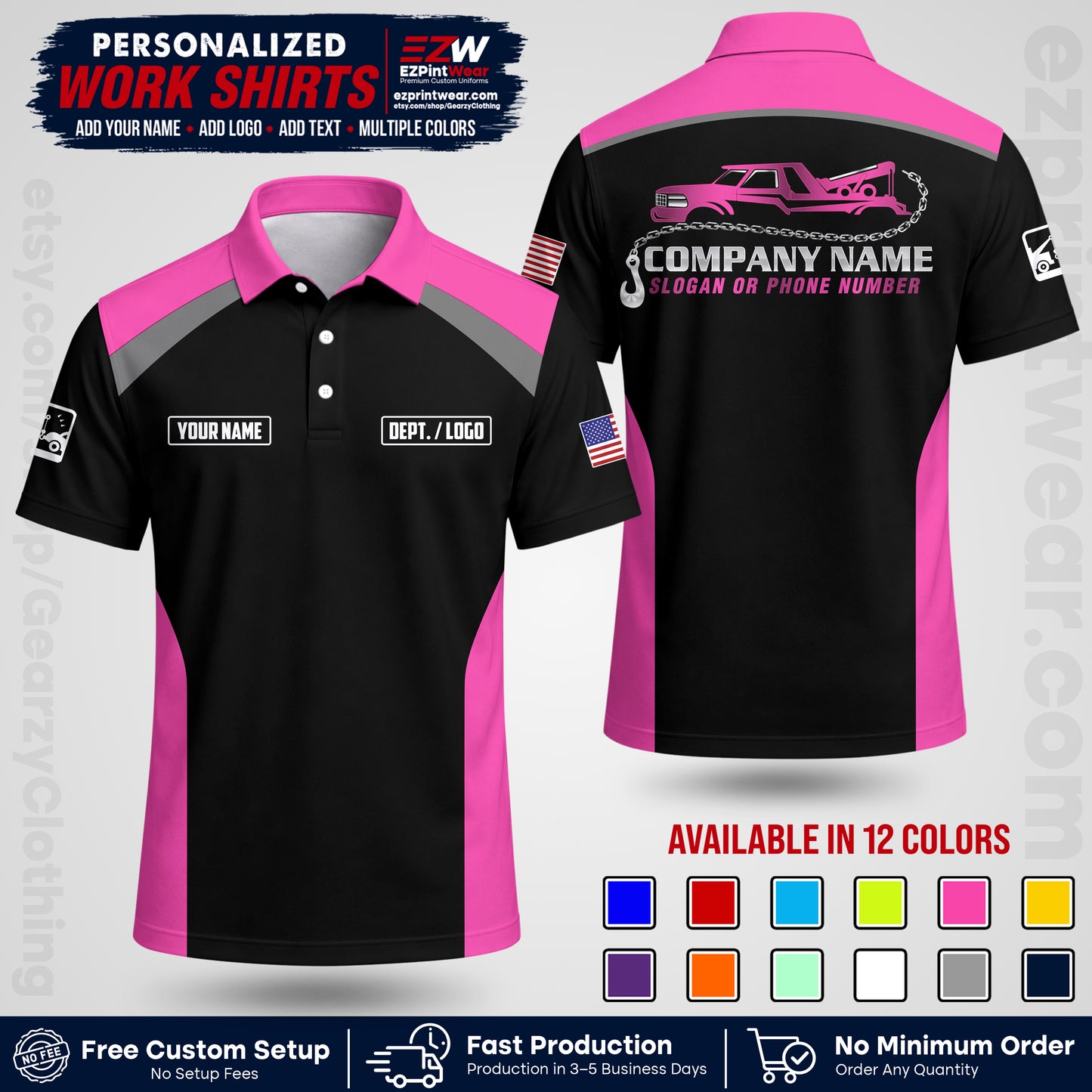 Custom Towing Shirt with Name, Logo & Text | Towing Company Uniform | Workwear TW01