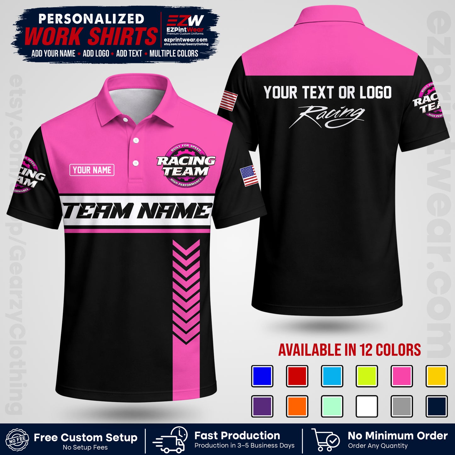 Custom Racing Shirt with Name, Logo & Text | Race Team Uniform | Crew Apparel RC02