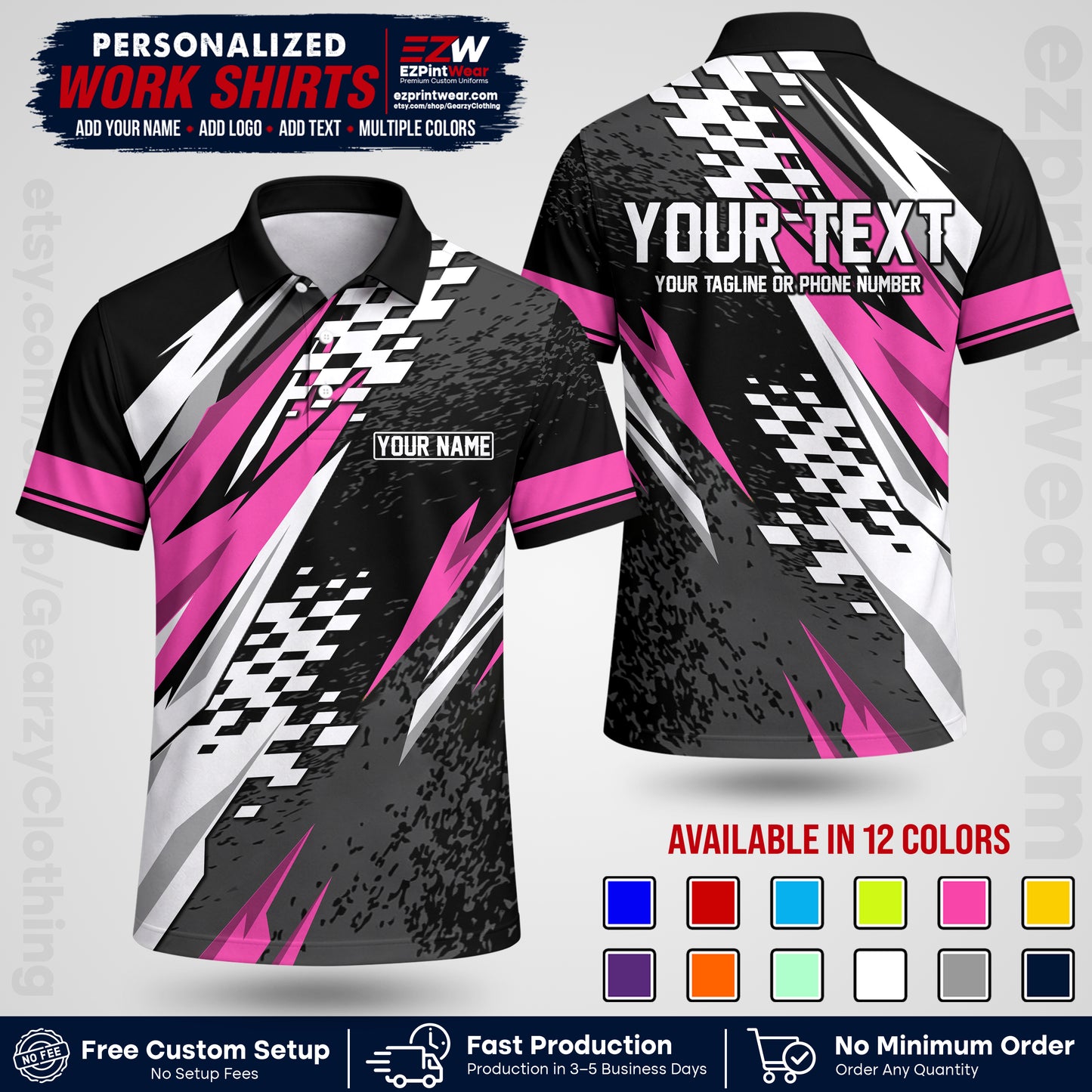 Custom Racing Shirt with Name, Logo & Text | Race Team Uniform | Crew Apparel RC03