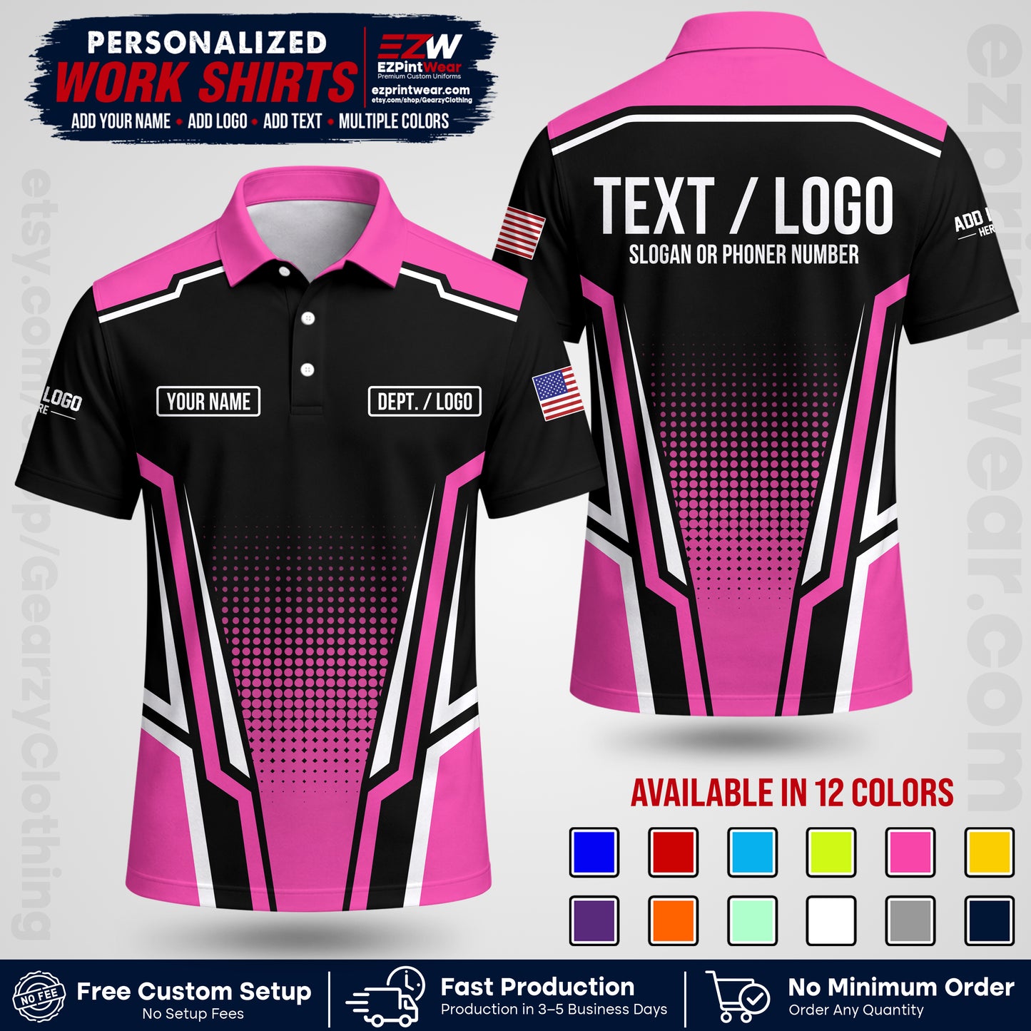 Custom All Over Print Work Uniform Shirt with Name, Logo & Text | Custom Hawaiian Shirt | Company Shirt | Employee Uniform UNF17
