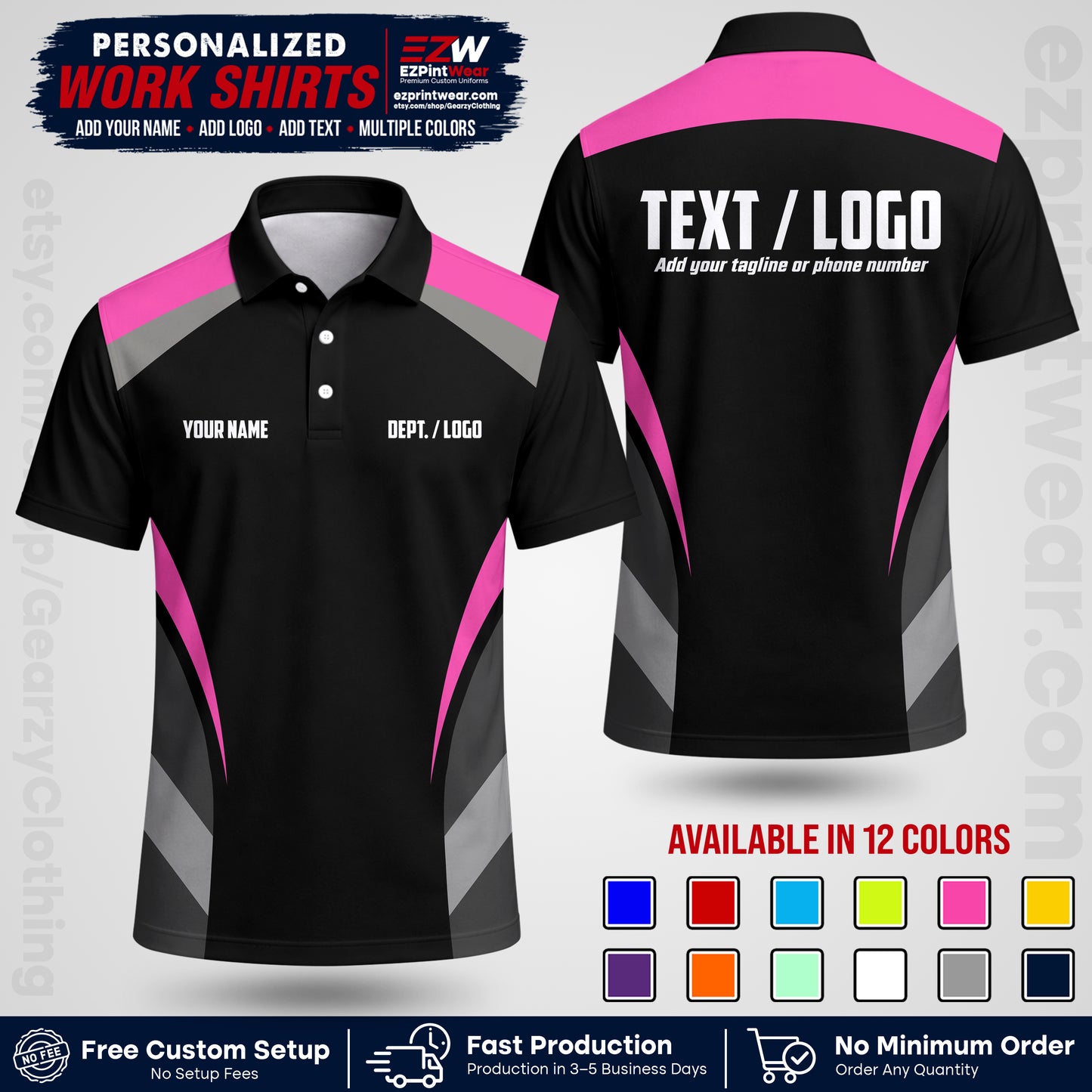 Custom All Over Print Work Uniform Shirt with Name, Logo & Text | Custom Hawaiian Shirt | Company Shirt | Employee Uniform UNF03