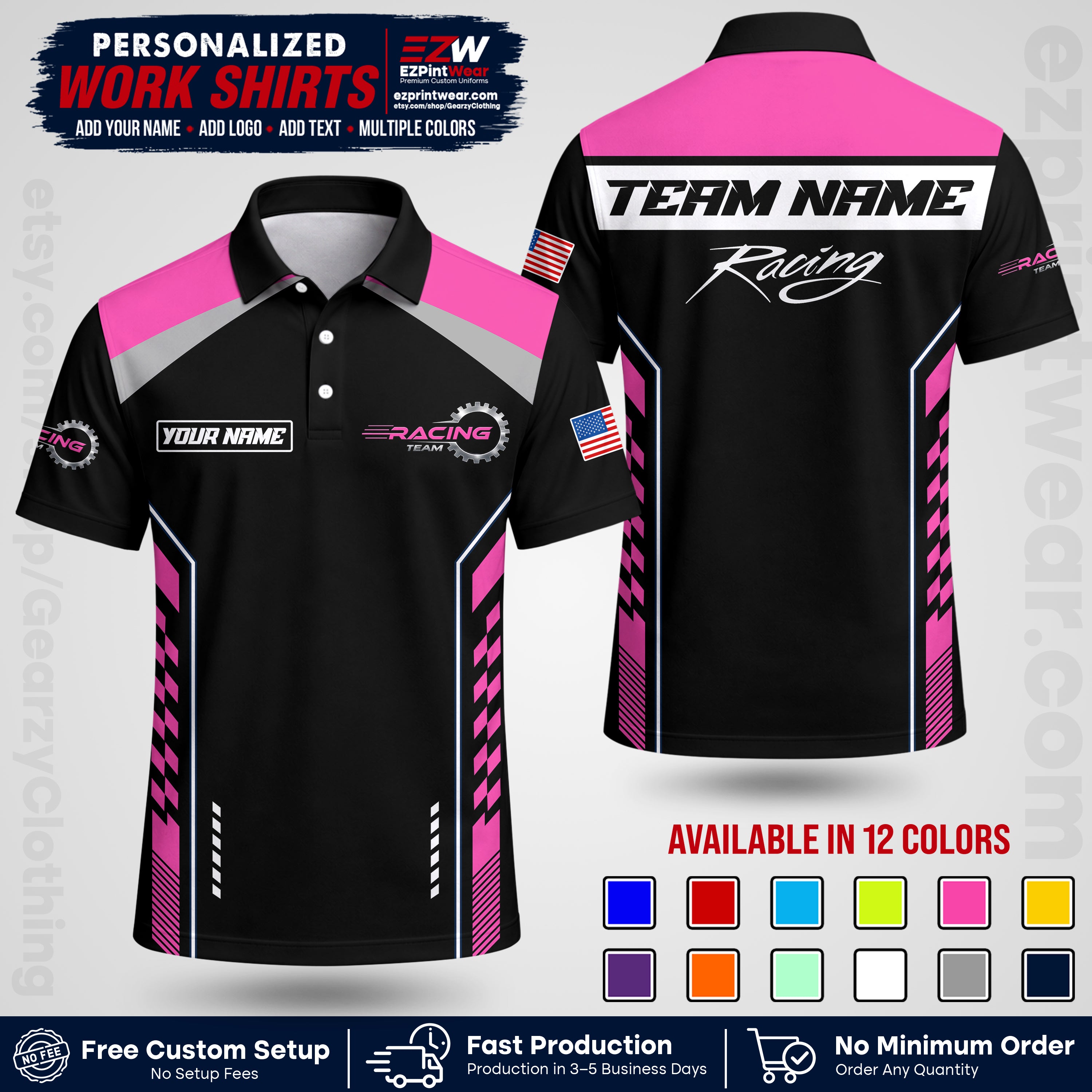 Custom Racing Shirt with Name, Logo & Text | Race Team Uniform | Crew Apparel RC13