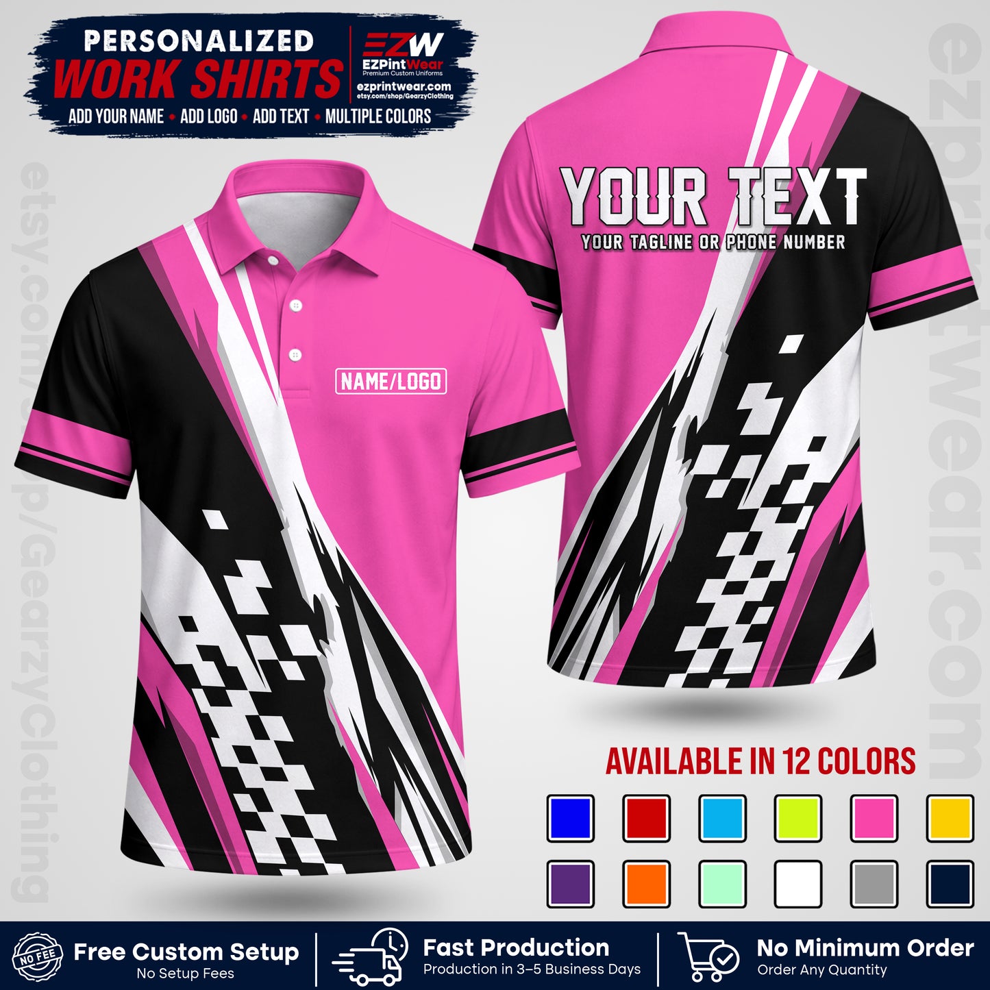 Custom Racing Shirt with Name, Logo & Text | Race Team Uniform | Crew Apparel RC04