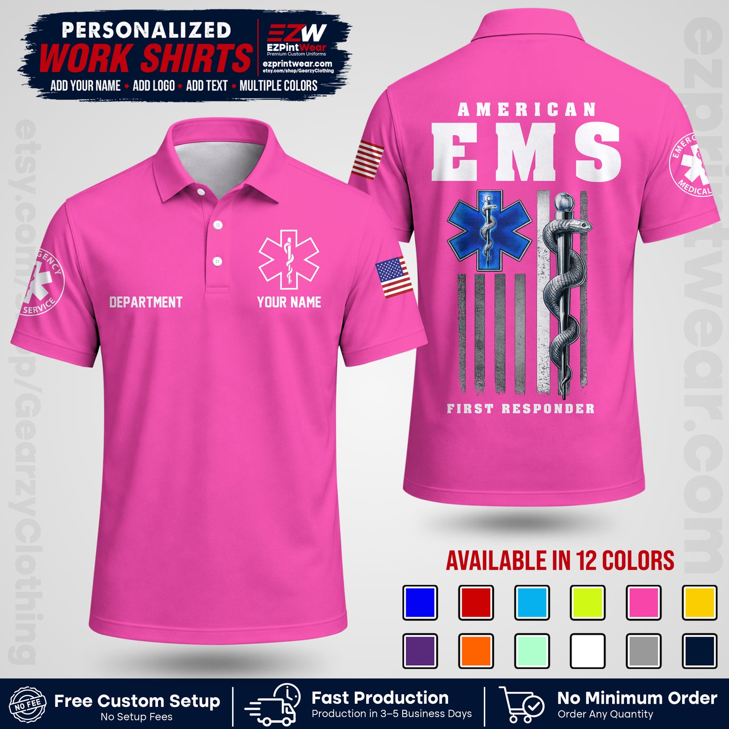 Custom EMS Shirt with Name, Logo & Text | EMS Team Uniform | First Responder Workwear EMSU03