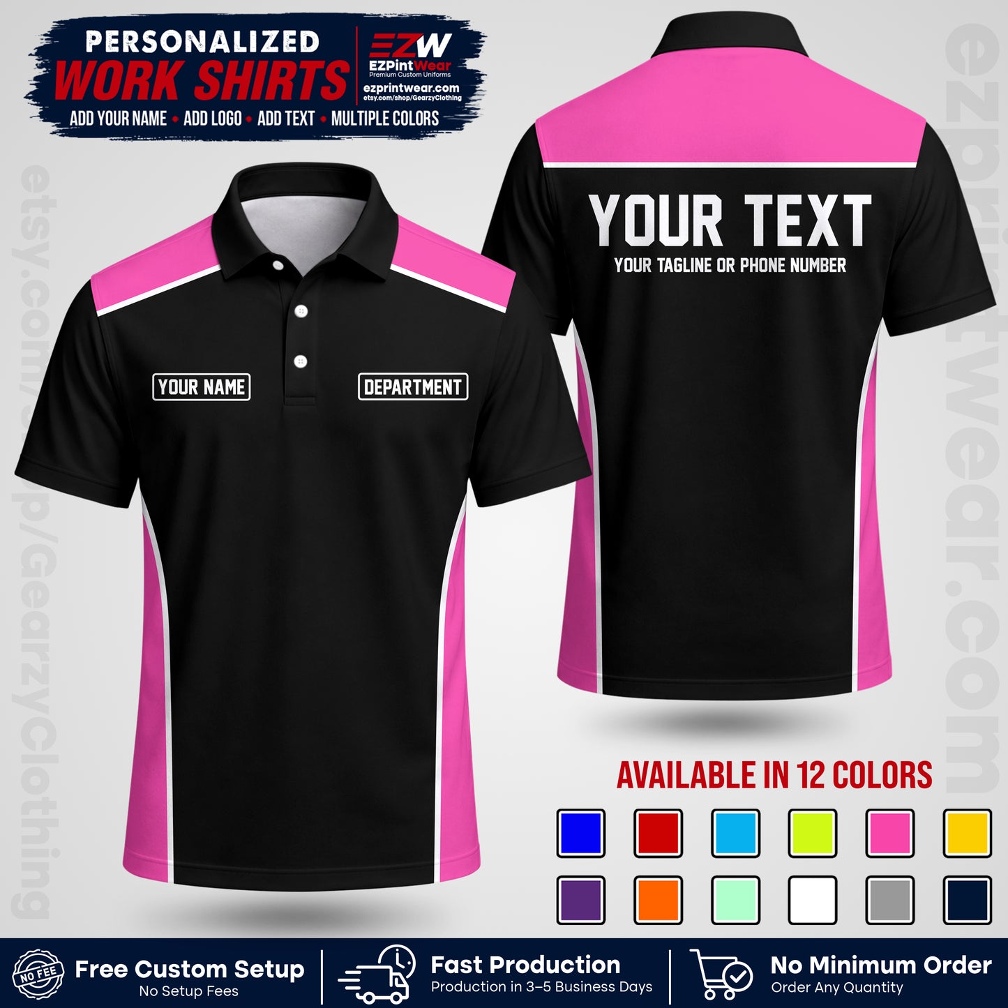 Custom All Over Print Work Uniform Shirt with Name, Logo & Text | Custom Hawaiian Shirt | Company Shirt | Employee Uniform UNF12