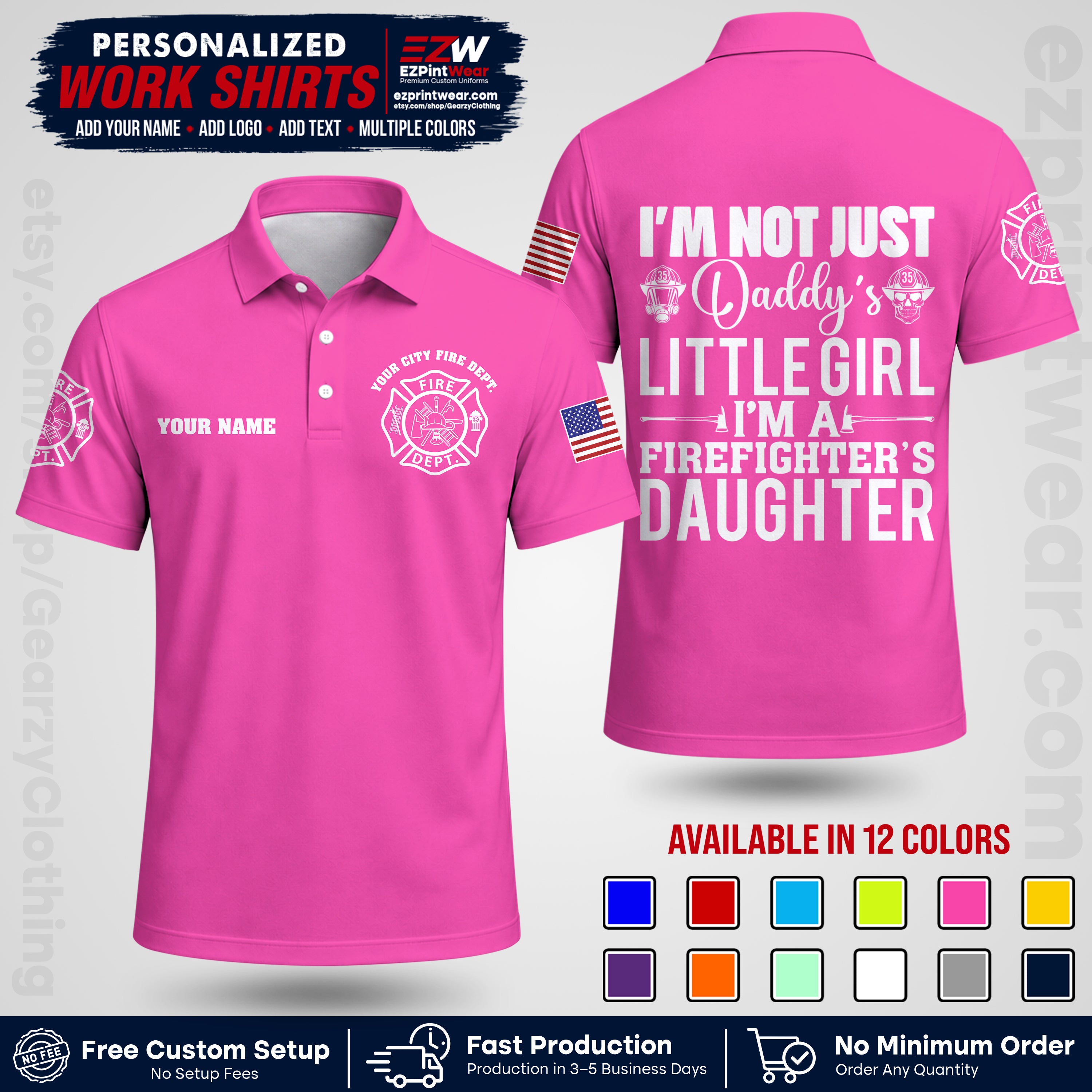 Custom Fire Department Shirt with Name, City Logo & Text | Firefighter Uniform | Button Up Work Shirt FF08