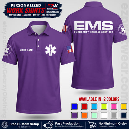 Custom EMS Shirt with Name, Logo & Text | EMS Team Uniform | First Responder Workwear EMSU01