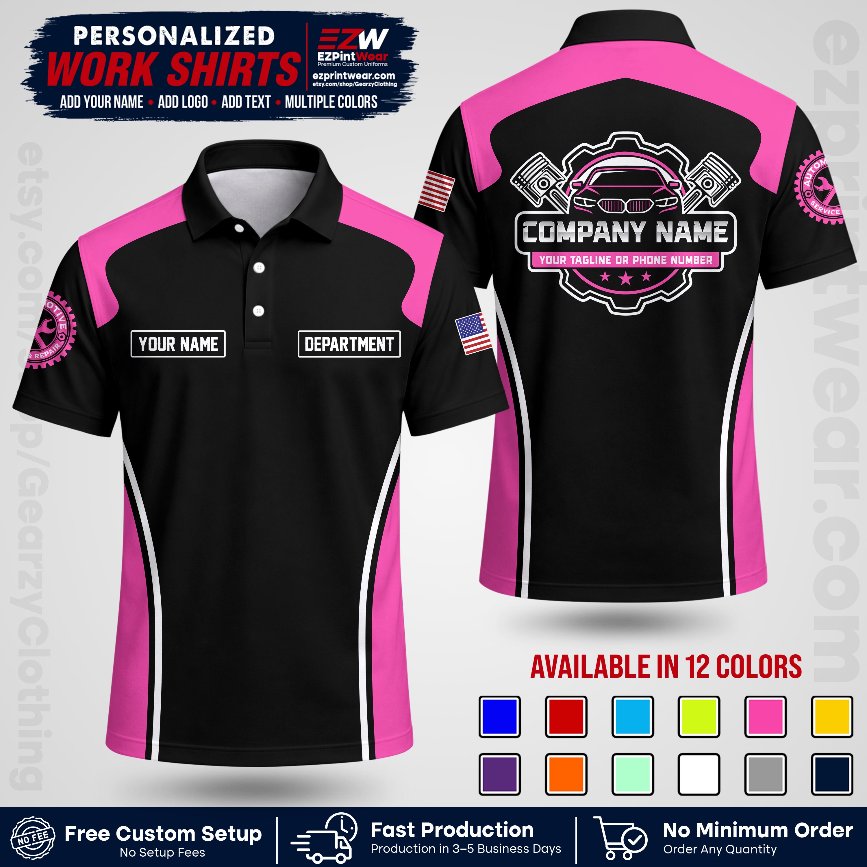 Custom Mechanic Work Shirt with Name, Logo & Text | Auto Shop Uniform | Workwear MCN 10
