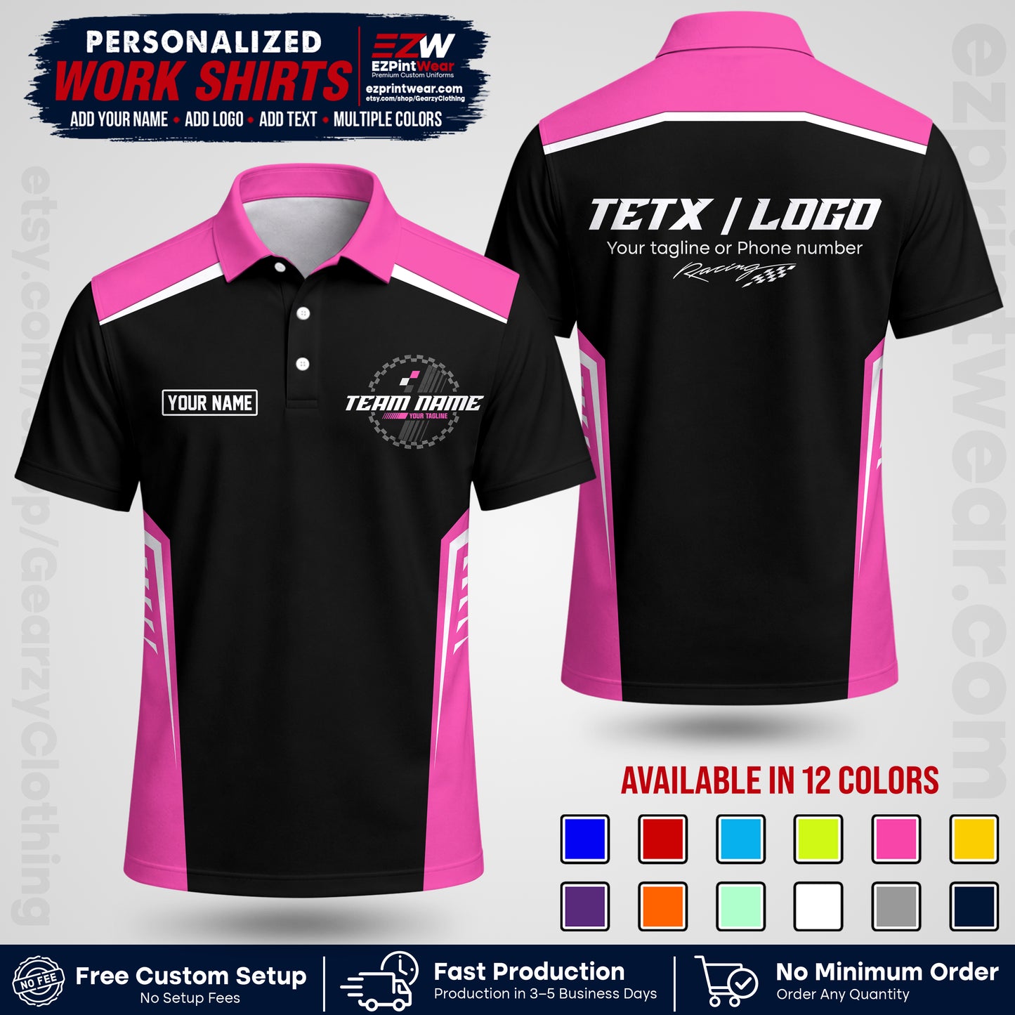 Custom Racing Shirt with Name, Logo & Text | Race Team Uniform | Crew Apparel RC07