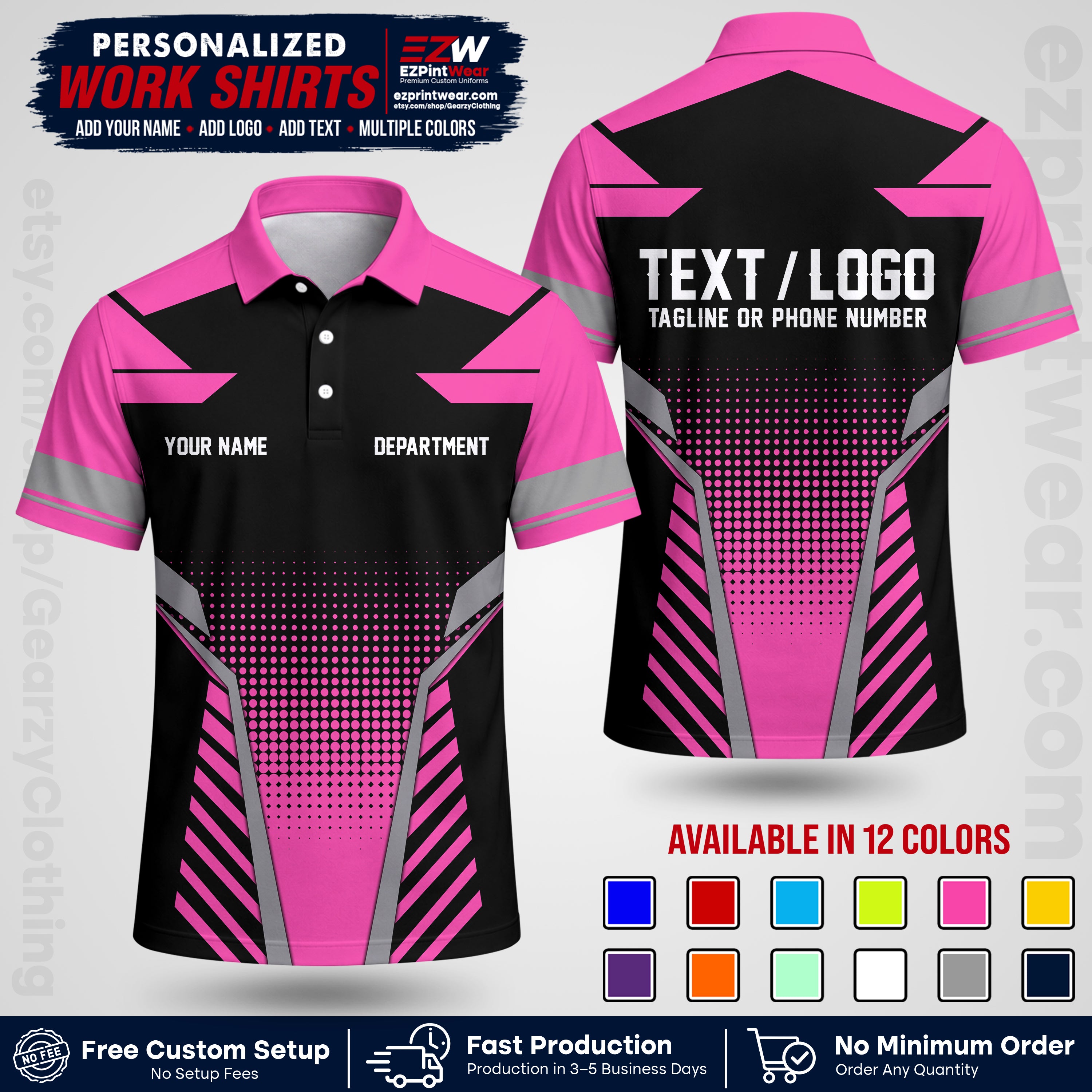 Custom All Over Print Work Uniform Shirt with Name, Logo & Text | Custom Hawaiian Shirt | Company Shirt | Employee Uniform UNF06