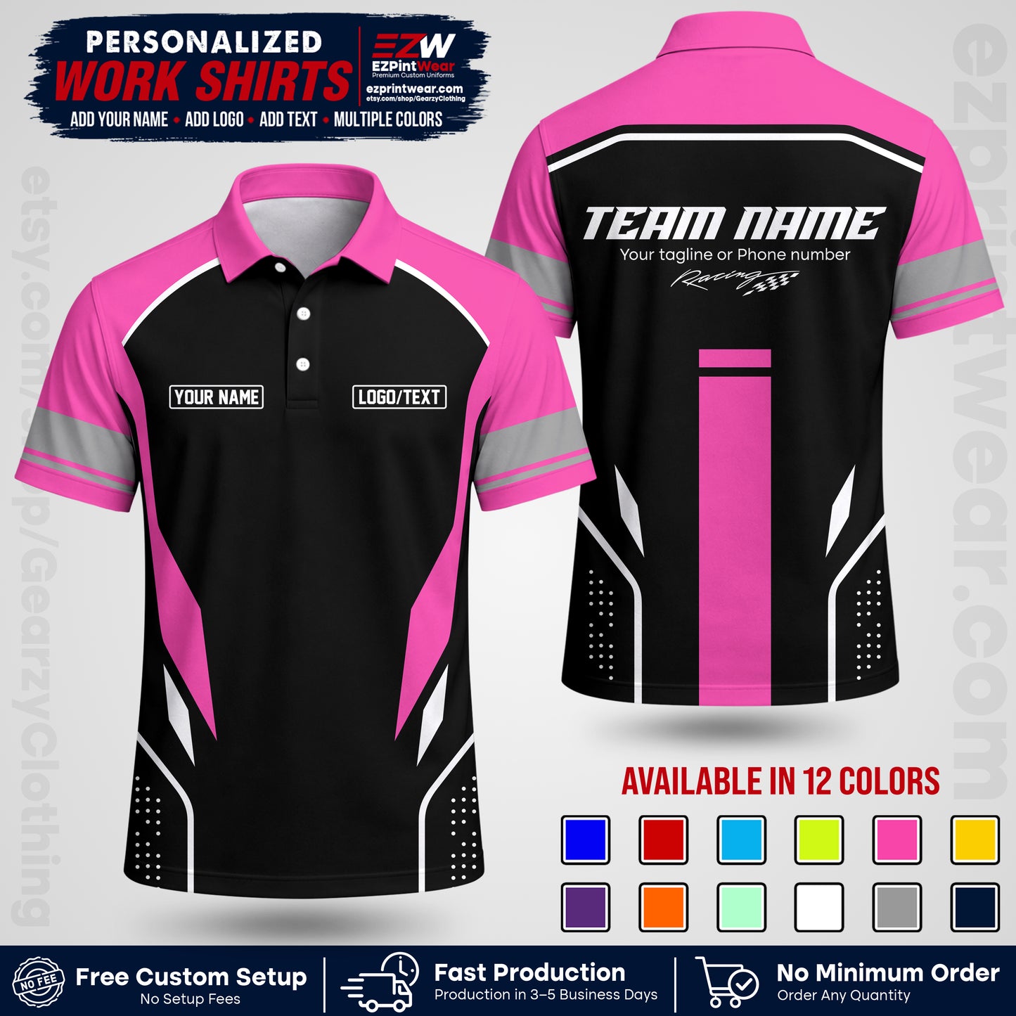 Custom Racing Shirt with Name, Logo & Text | Race Team Uniform | Crew Apparel RC06