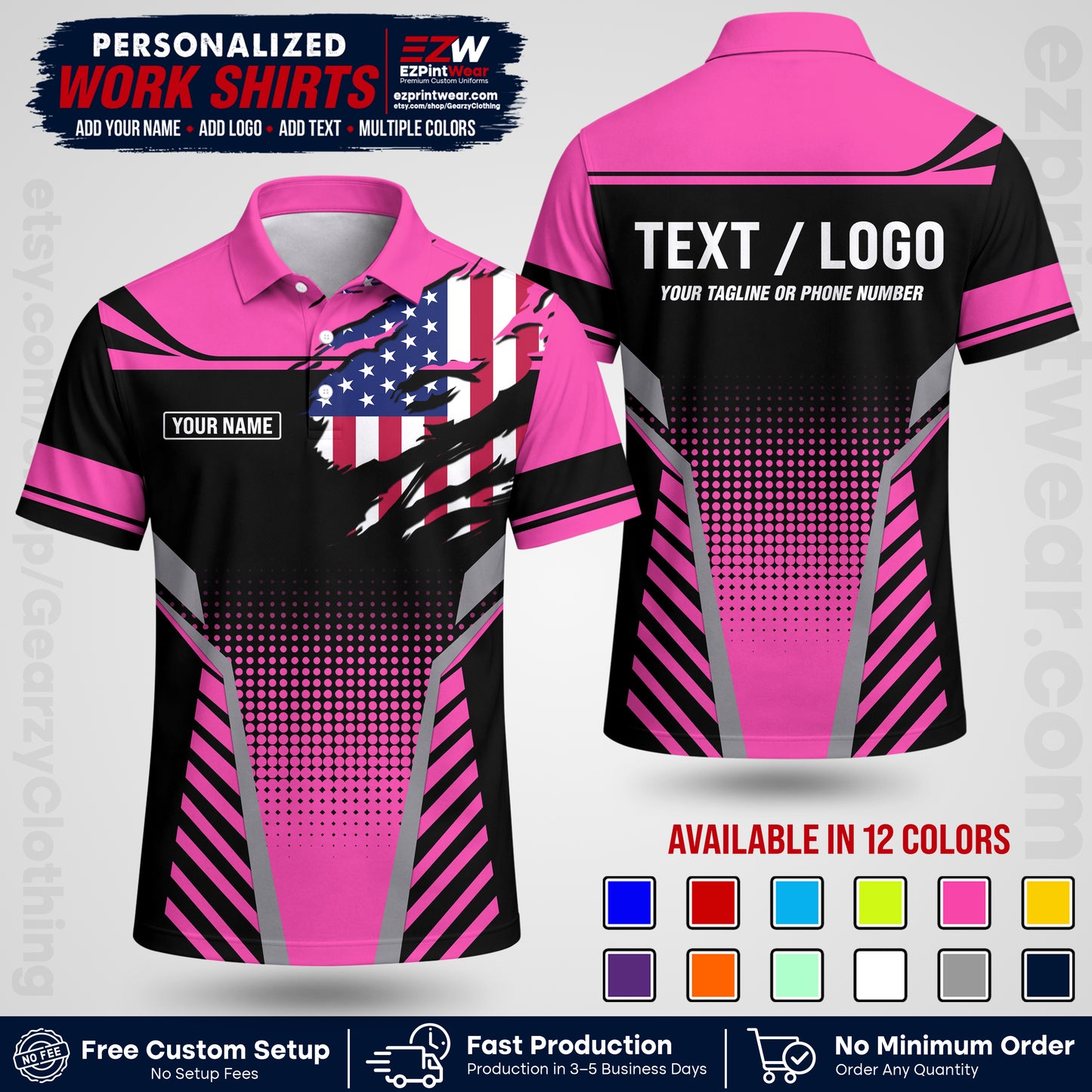 Custom All Over Print Work Uniform Shirt with Name, Logo & Text | Custom Hawaiian Shirt | Company Shirt | Employee Uniform UNF07