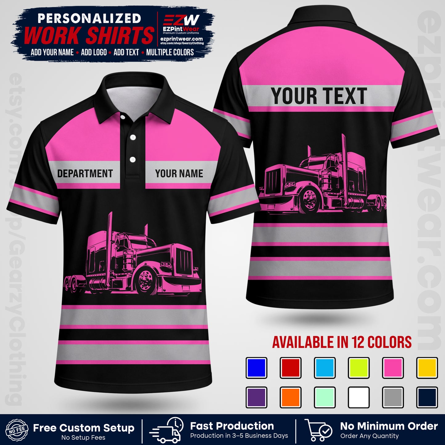 Personalized Truck Driver Workwear Uniform | Custom Safety Stripe Apparel | Non-Reflective Reflective Style Design TW02