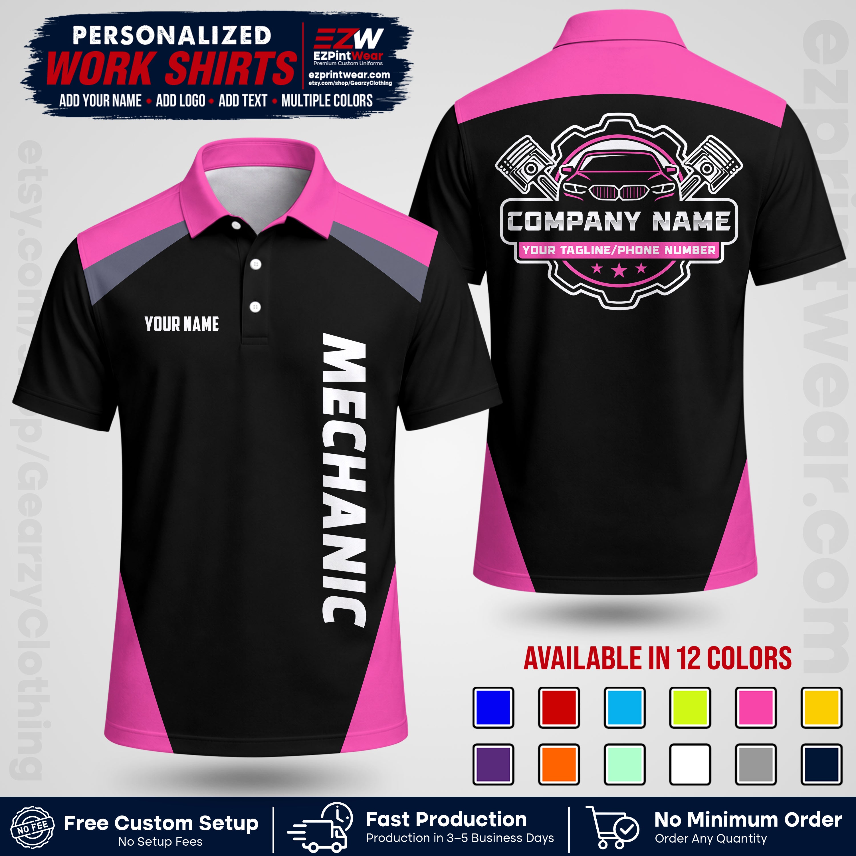 Custom Mechanic Work Shirt with Name, Logo & Text | Auto Shop Uniform | Workwear MCN 02