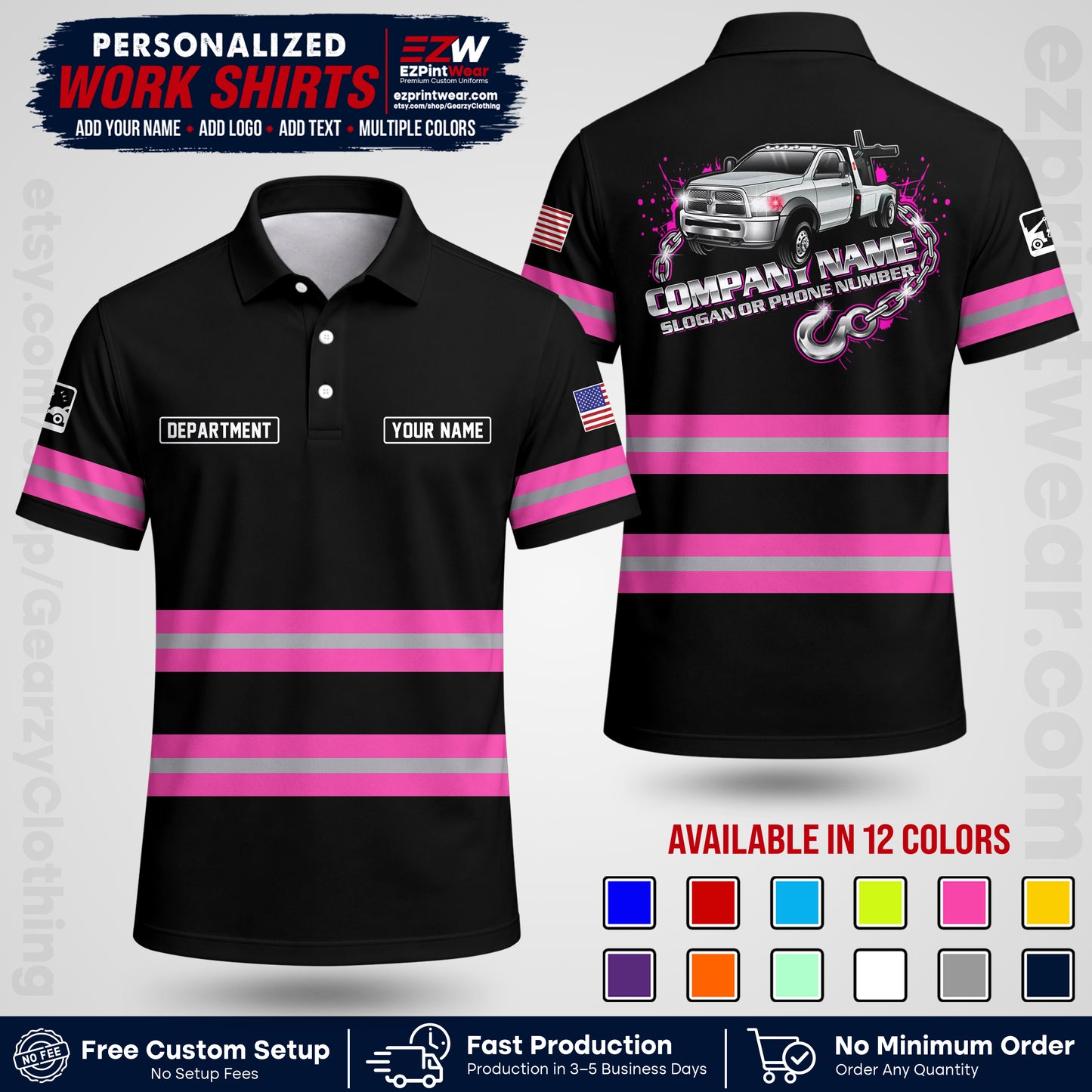 Custom Towing Workwear Uniform | Personalized Tow Truck Shirt | Non-Reflective Safety Stripe Apparel | Custom Towing Shirt | Tow Truck Apparel TW05