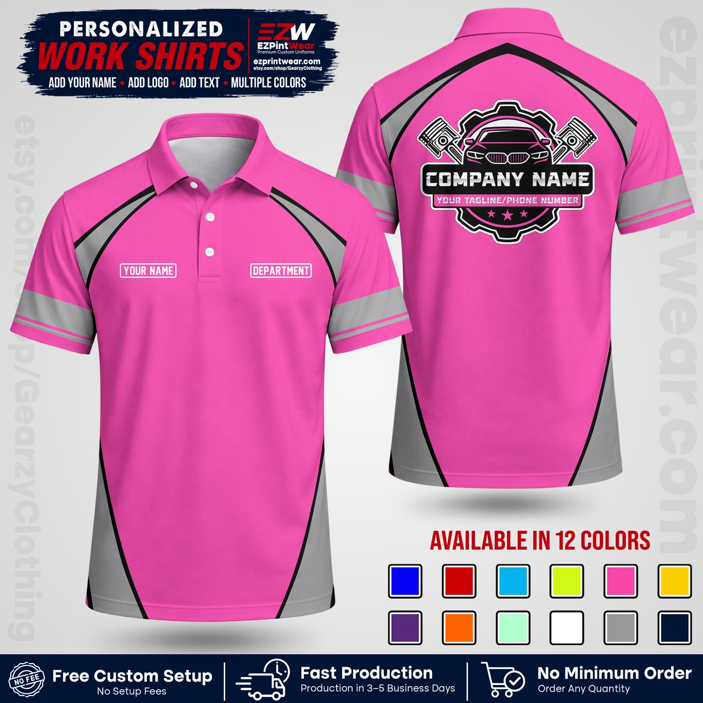 Custom Mechanic Work Shirt with Name, Logo & Text | Auto Shop Uniform | Workwear MCN 09