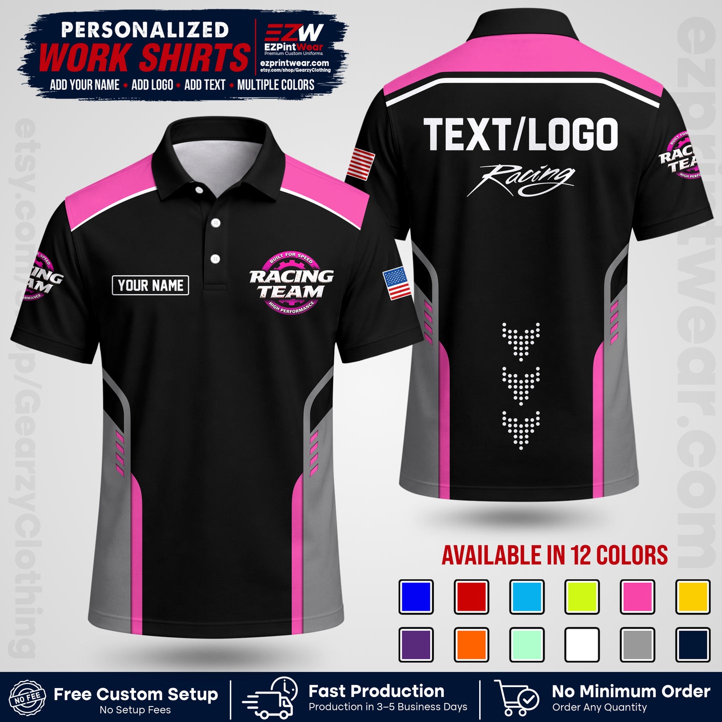Custom Racing Shirt with Name, Logo & Text | Race Team Uniform | Crew Apparel RC09