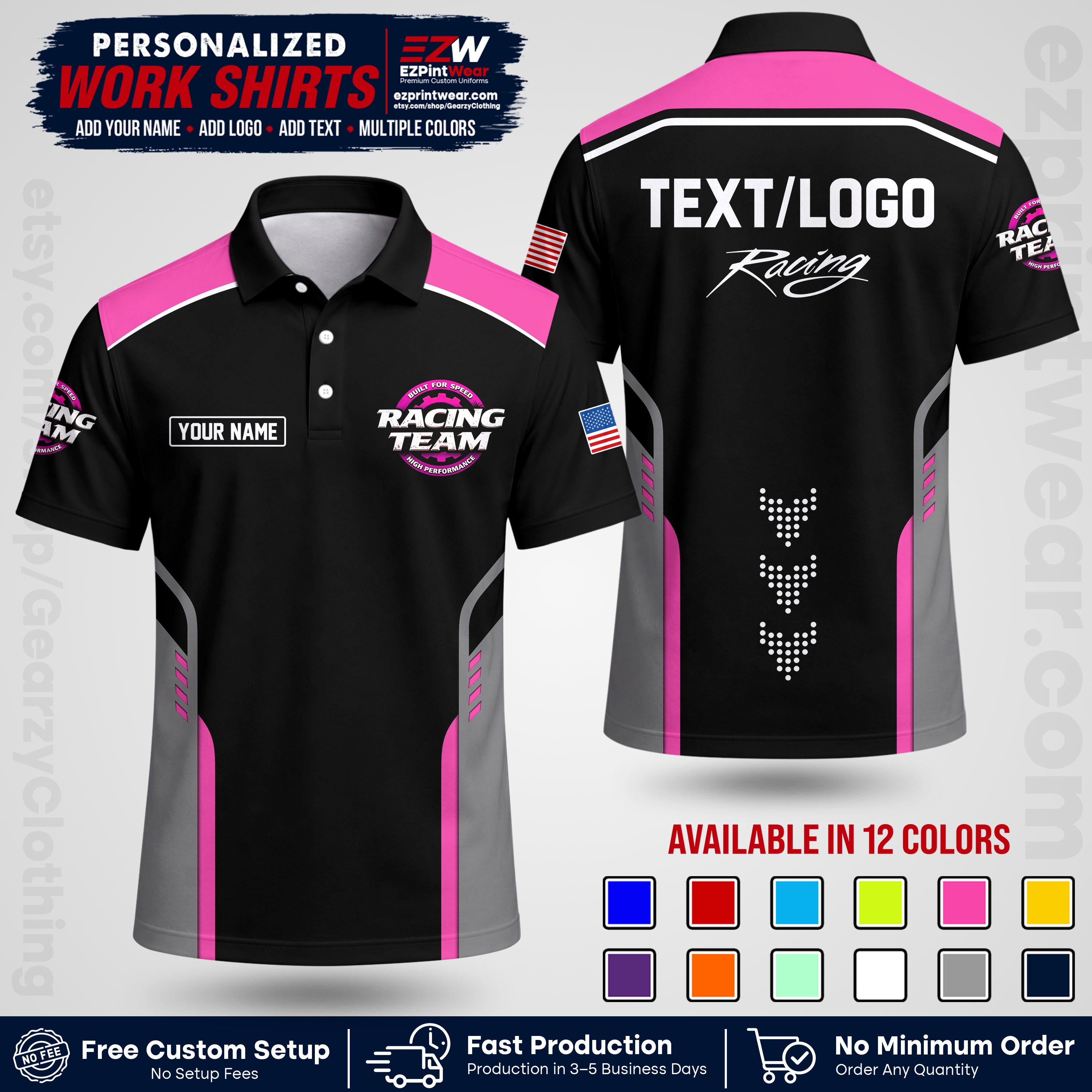 Custom Racing Shirt with Name, Logo & Text | Race Team Uniform | Crew Apparel RC09