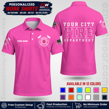 Custom Fire Department Shirt with Name, City Logo & Text | Firefighter Uniform | Button Up Work Shirt FF07