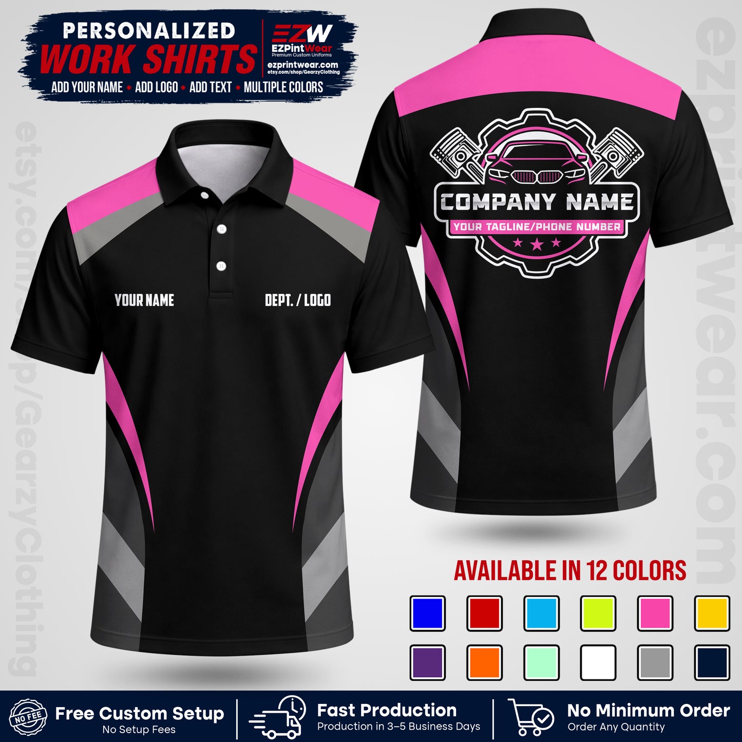 Custom Mechanic Work Shirt with Name, Logo & Text | Auto Shop Uniform | Workwear MCN 05