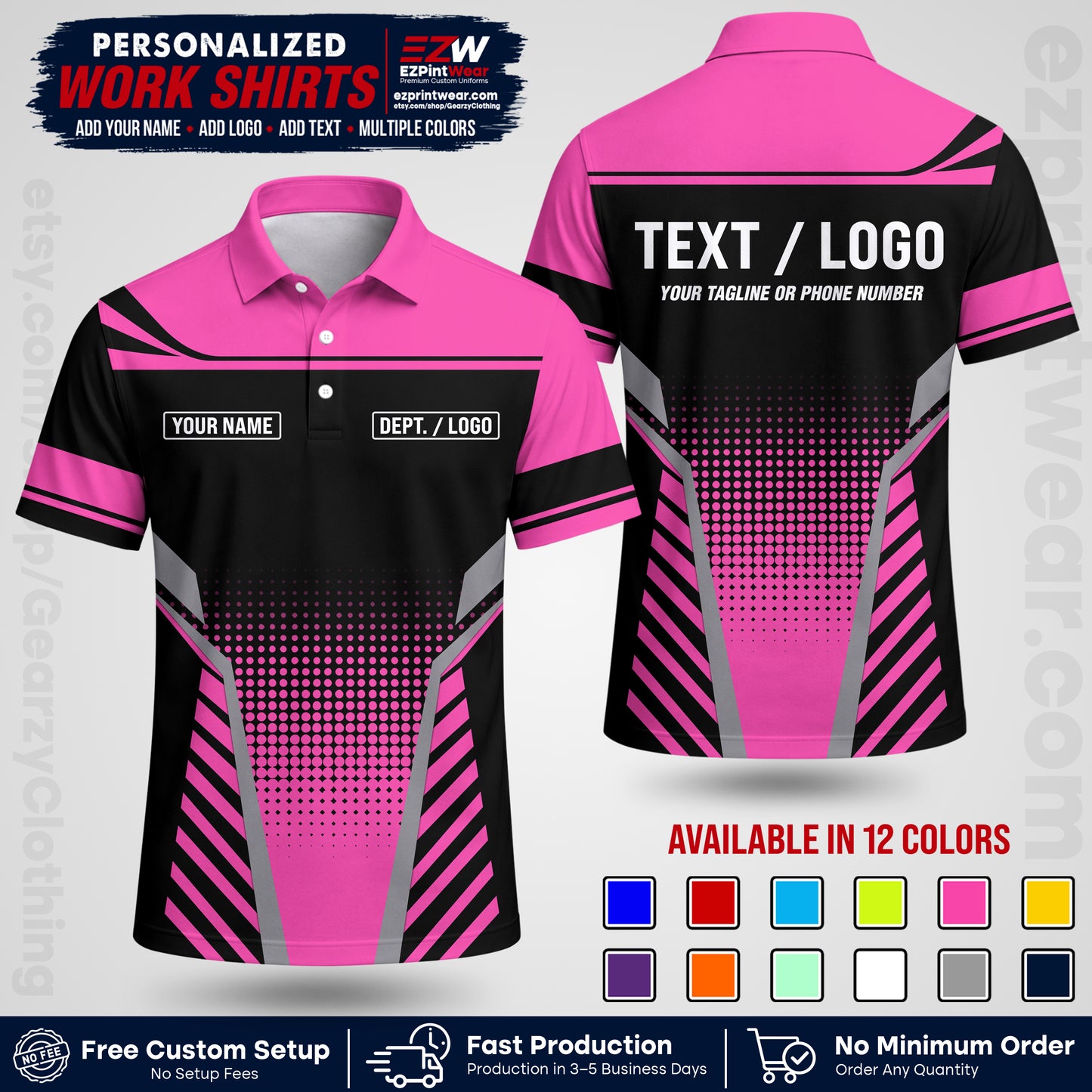 Custom All Over Print Work Uniform Shirt with Name, Logo & Text | Custom Hawaiian Shirt | Company Shirt | Employee Uniform UNF08
