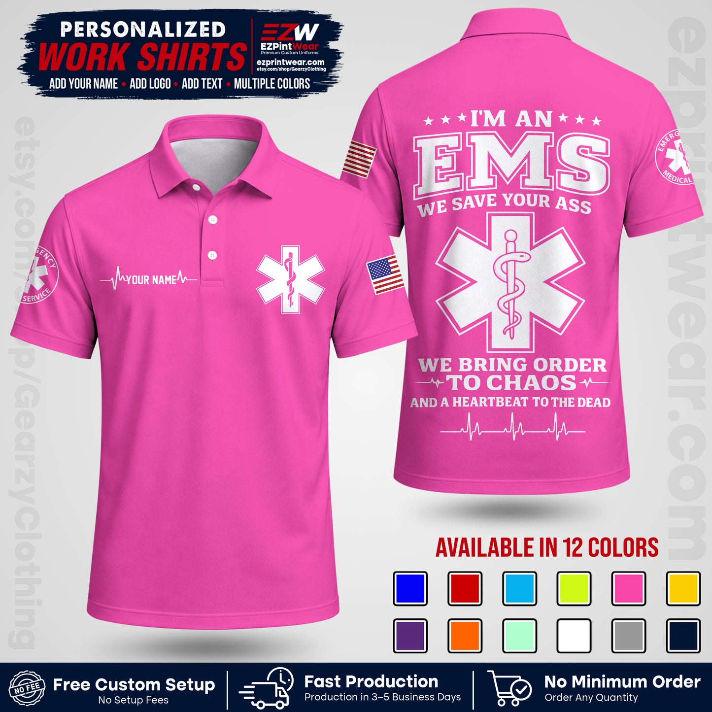 Custom EMS Shirt with Name, Logo & Text | EMS Team Uniform | First Responder Workwear EMSU05
