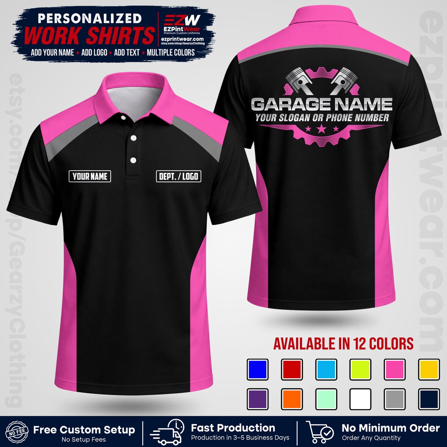 Custom Mechanic Work Shirt with Name, Logo & Text | Auto Shop Uniform | Workwear MCN 06