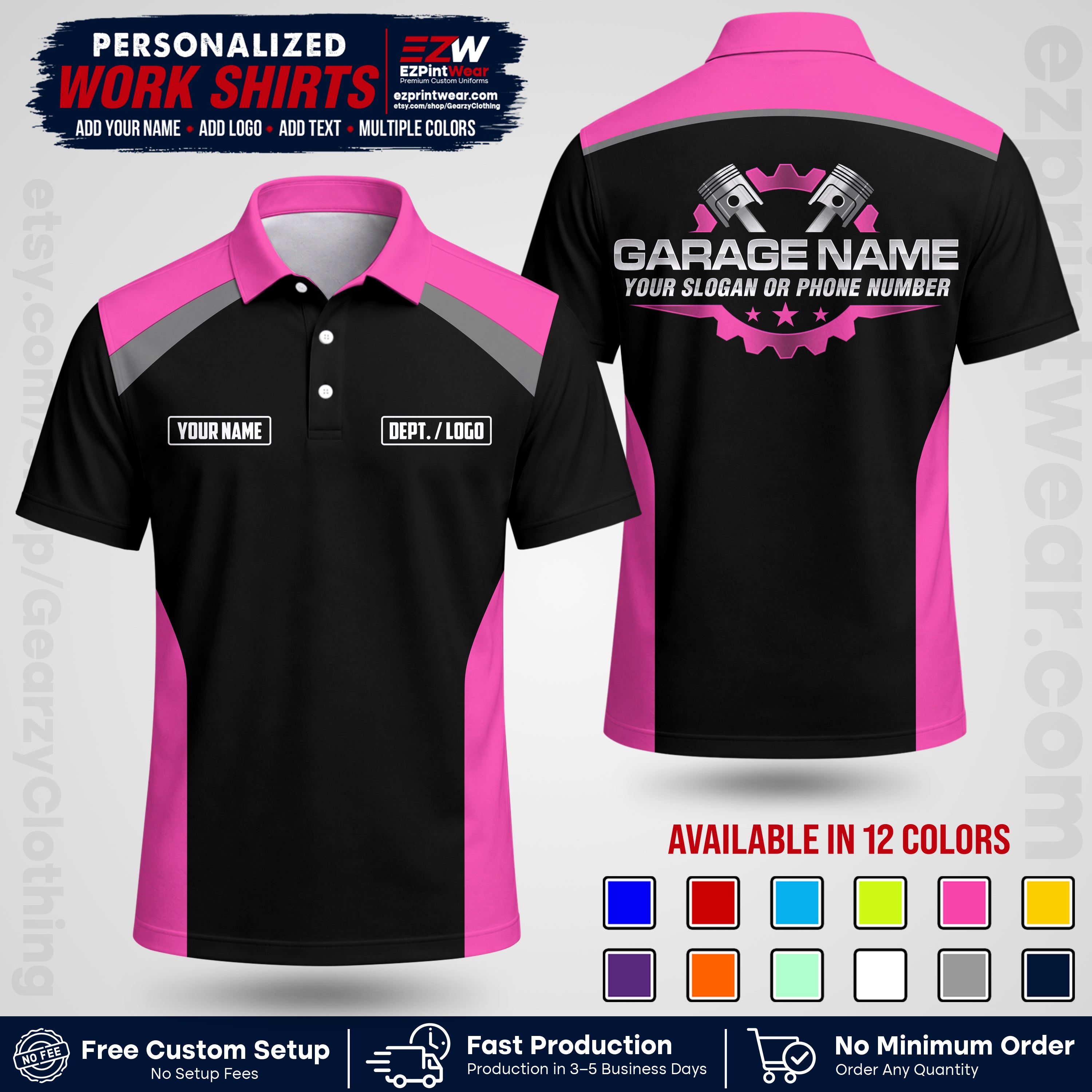 Custom Mechanic Work Shirt with Name, Logo & Text | Auto Shop Uniform | Workwear MCN 06