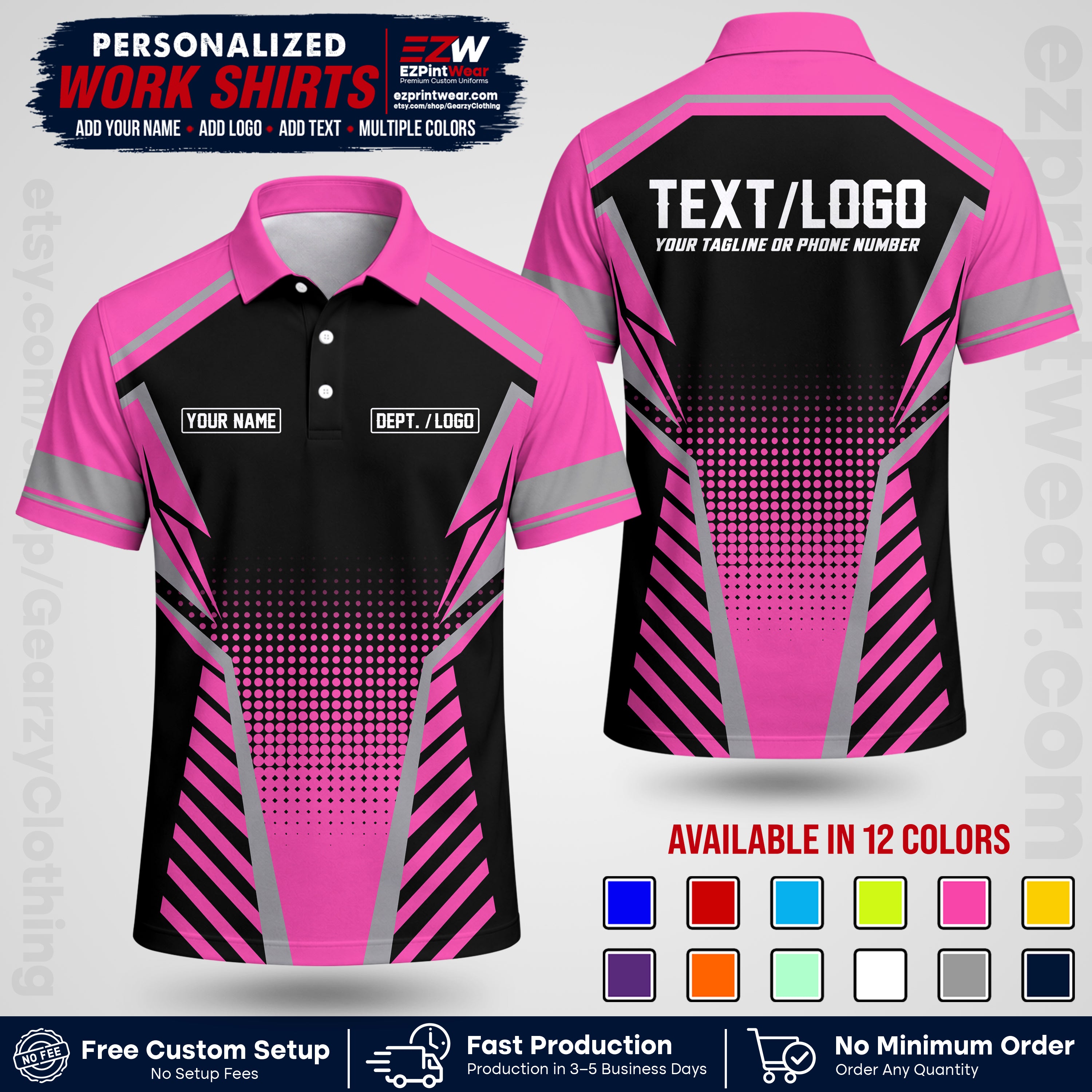 Custom All Over Print Work Uniform Shirt with Name, Logo & Text | Custom Hawaiian Shirt | Company Shirt | Employee Uniform UNF14
