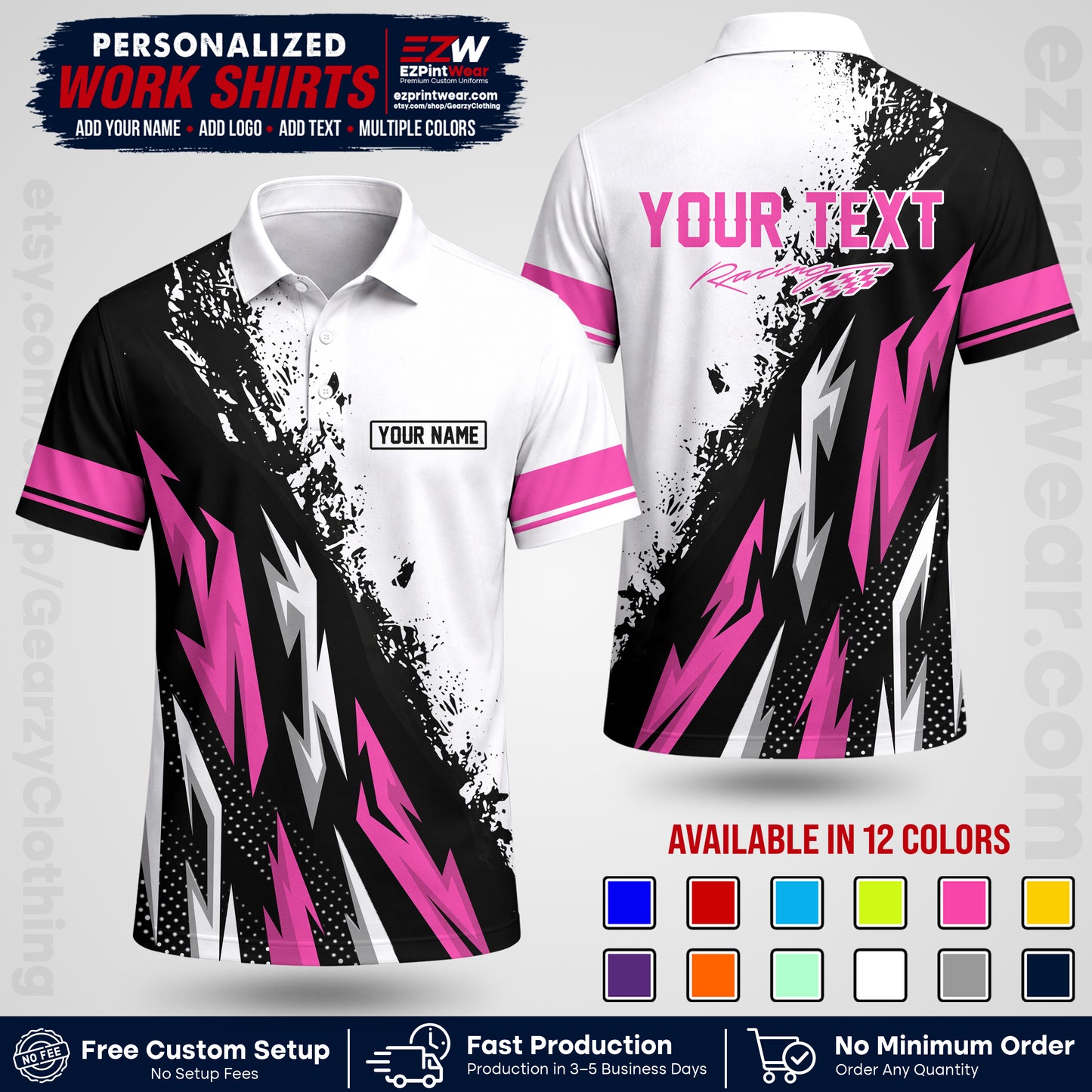 Custom Racing Shirt with Name, Logo & Text | Race Team Uniform | Crew Apparel RC08