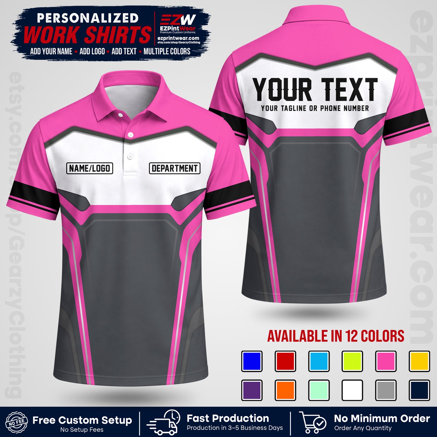 Custom All Over Print Work Uniform Shirt with Name, Logo & Text | Custom Hawaiian Shirt | Company Shirt | Employee Uniform UNF05