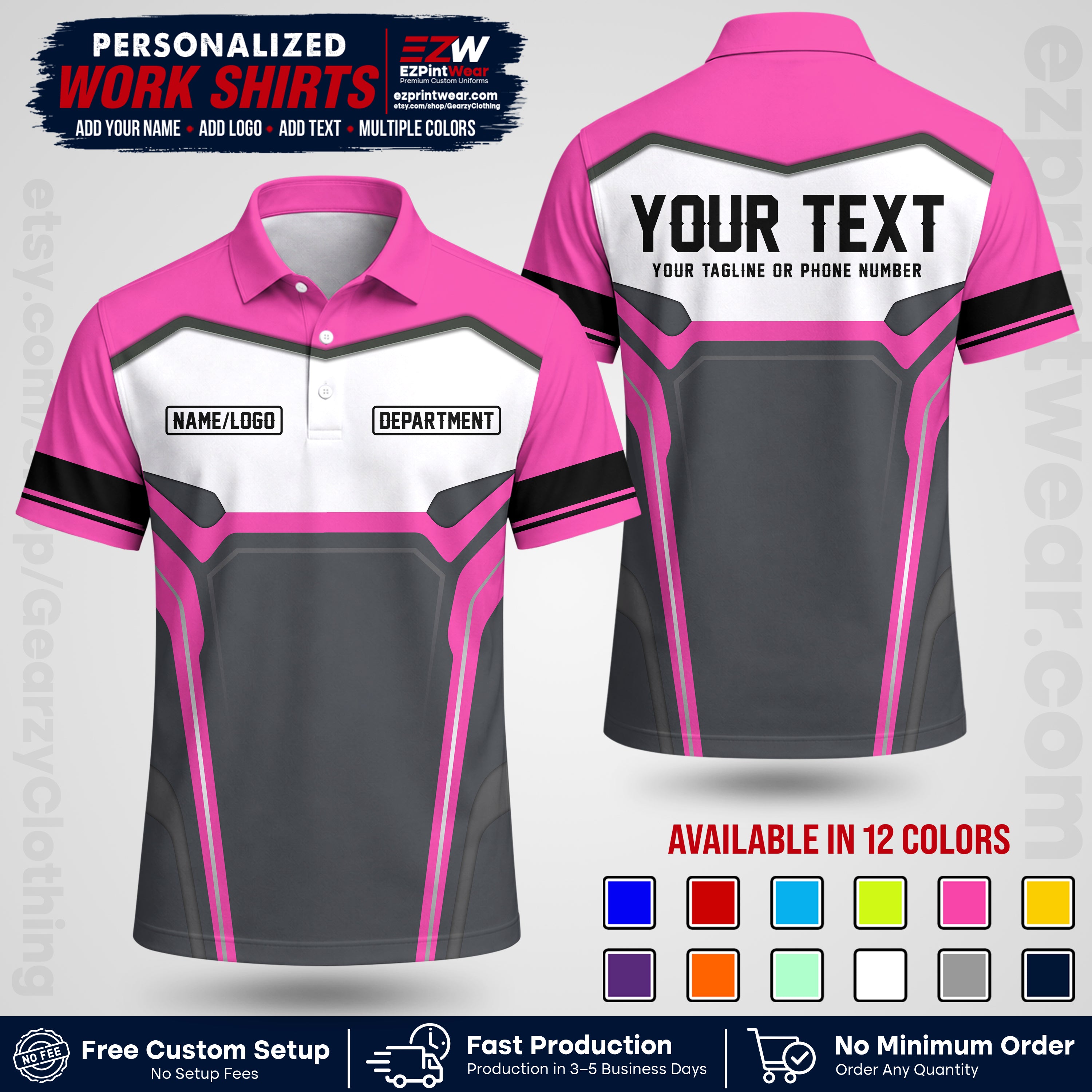 Custom All Over Print Work Uniform Shirt with Name, Logo & Text | Custom Hawaiian Shirt | Company Shirt | Employee Uniform UNF05