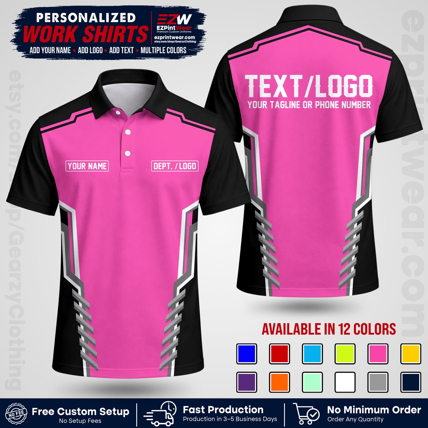 Custom All Over Print Work Uniform Shirt with Name, Logo & Text | Custom Hawaiian Shirt | Company Shirt | Employee Uniform UNF15