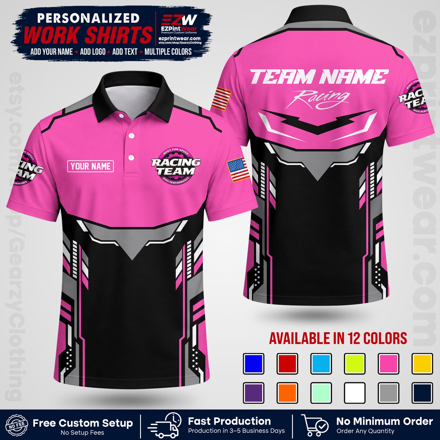 Custom Racing Shirt with Name, Logo & Text | Race Team Uniform | Crew Apparel RC11