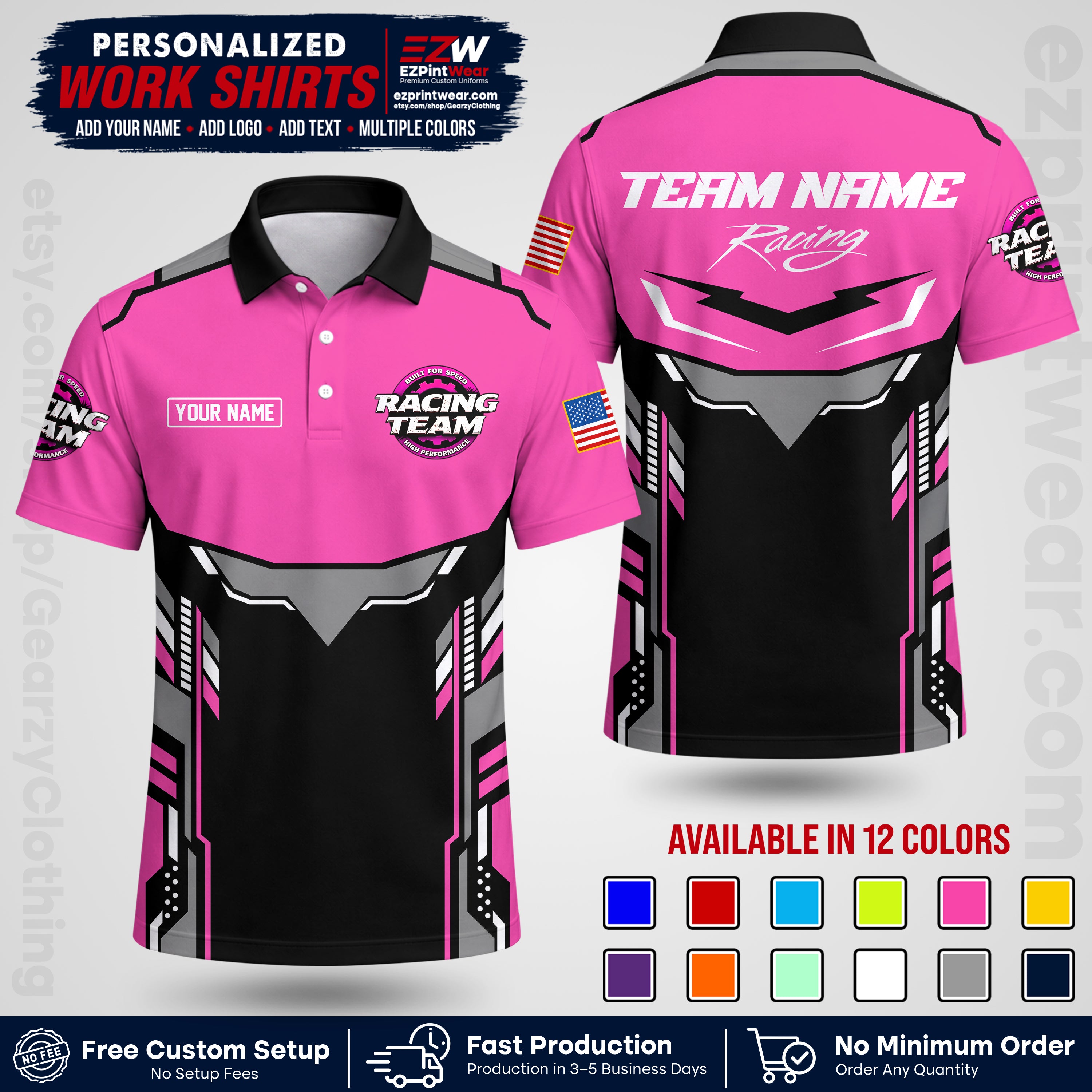 Custom Racing Shirt with Name, Logo & Text | Race Team Uniform | Crew Apparel RC11
