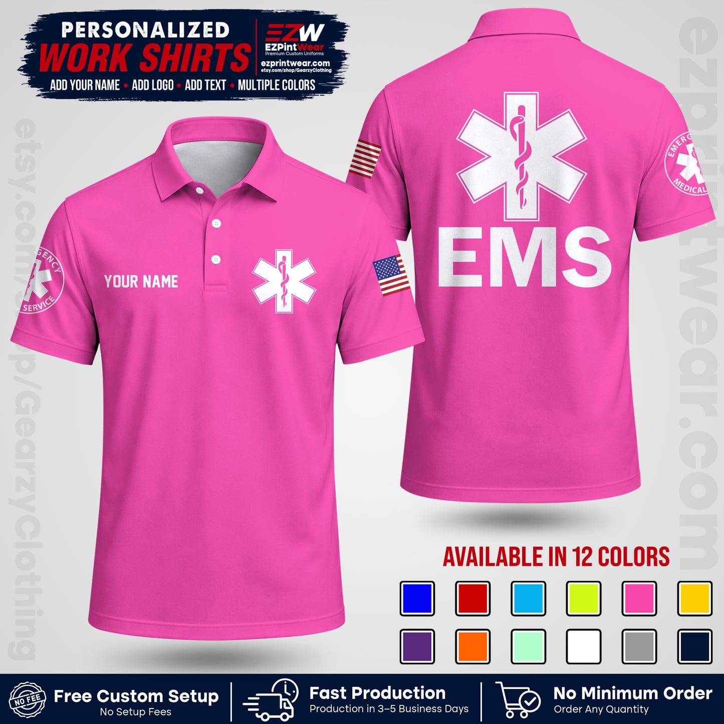 Custom EMS Shirt with Name, Logo & Text | EMS Team Uniform | First Responder Workwear EMSU02