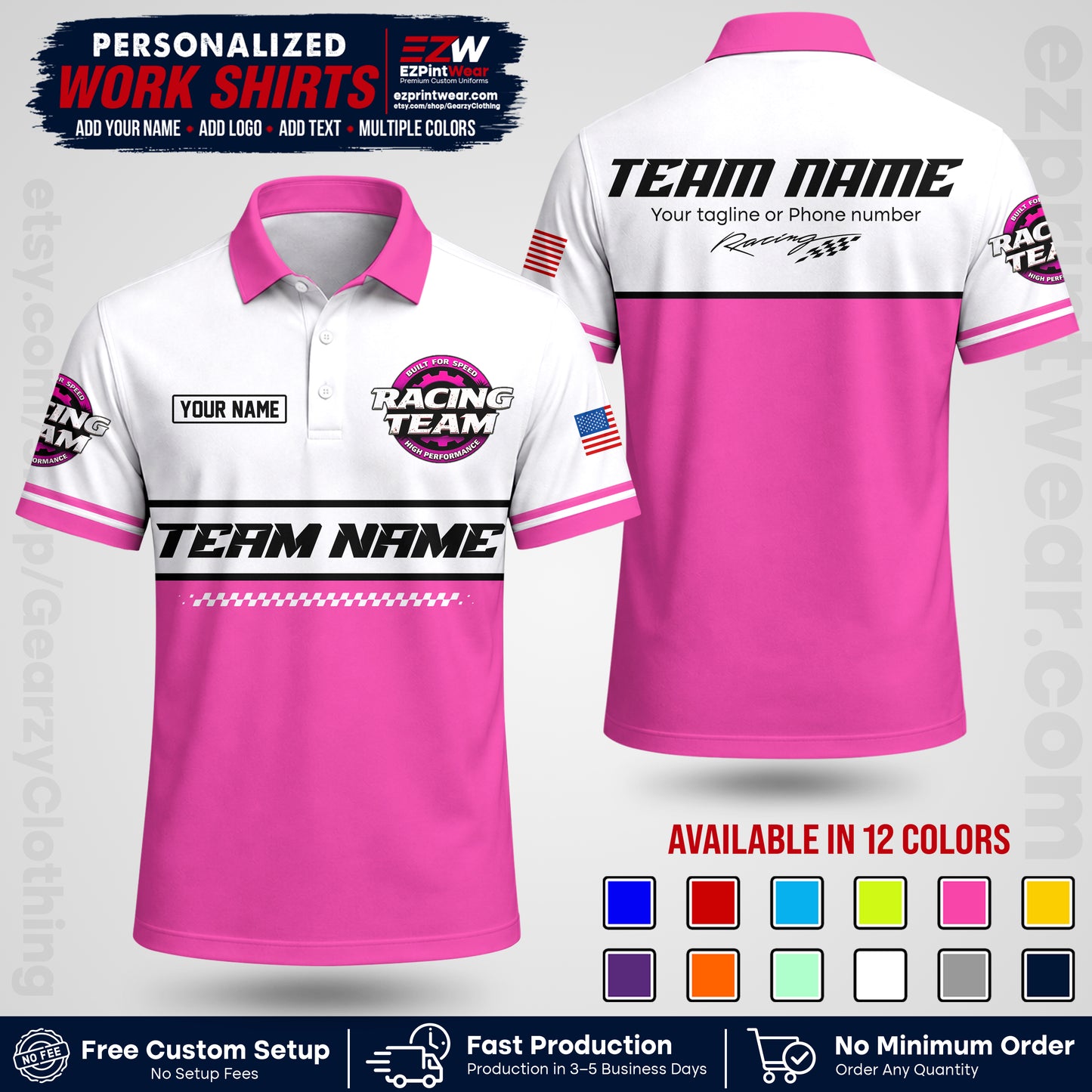 Custom Racing Shirt with Name, Logo & Text | Race Team Uniform | Crew Apparel RC12