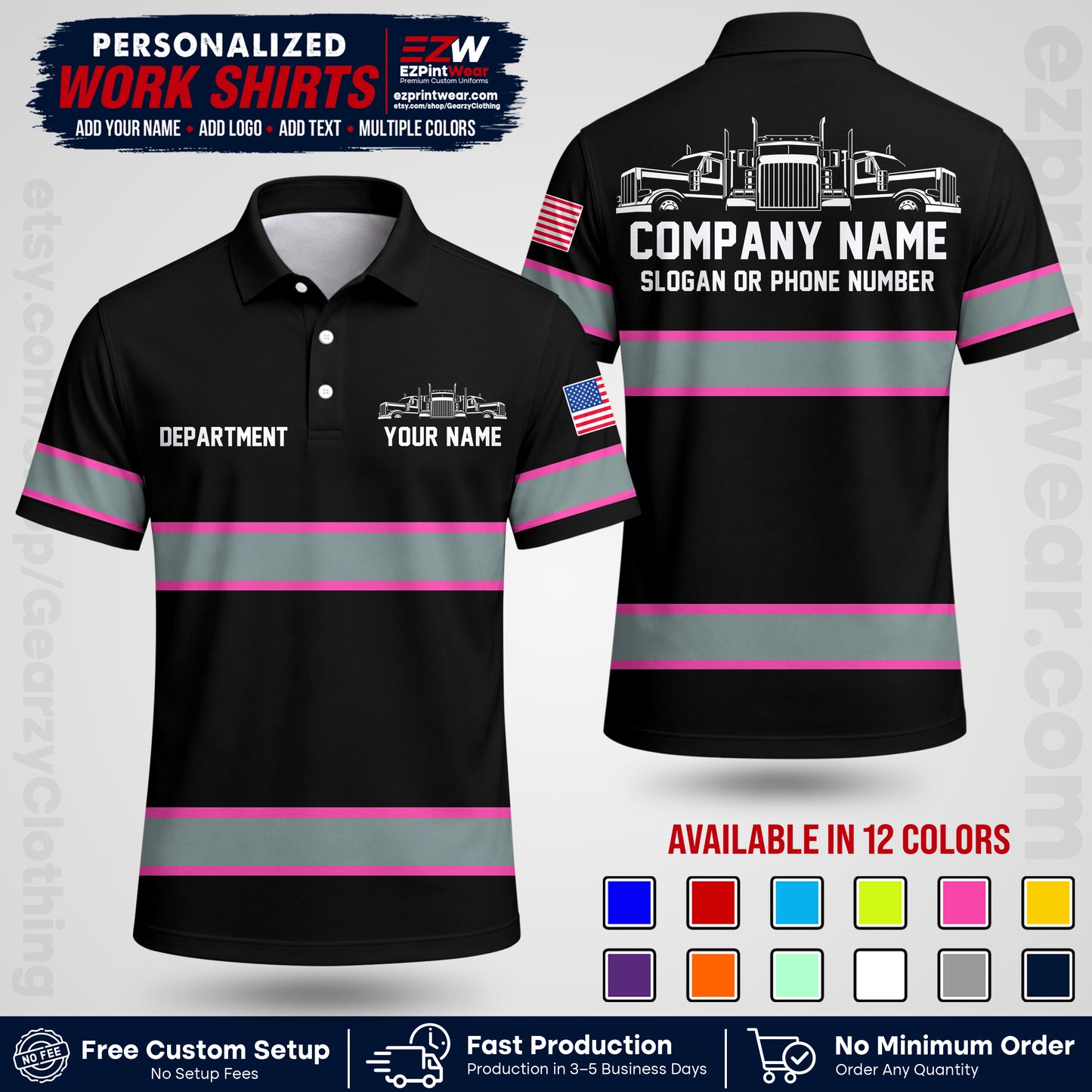 Personalized Truck Driver Workwear Uniform | Custom Safety Stripe Apparel | Non-Reflective Reflective Style Design TW04