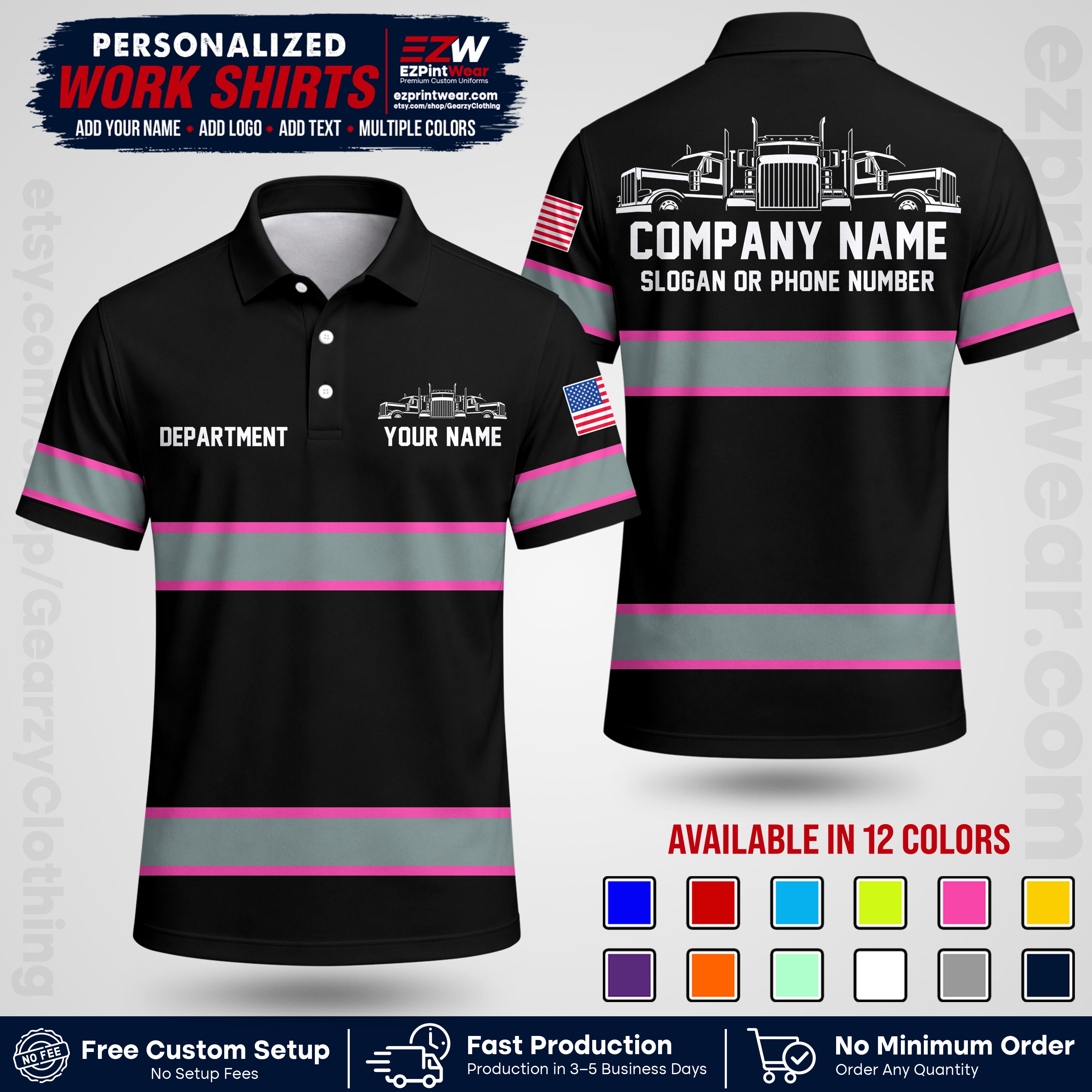 Personalized Truck Driver Workwear Uniform | Custom Safety Stripe Apparel | Non-Reflective Reflective Style Design TW04