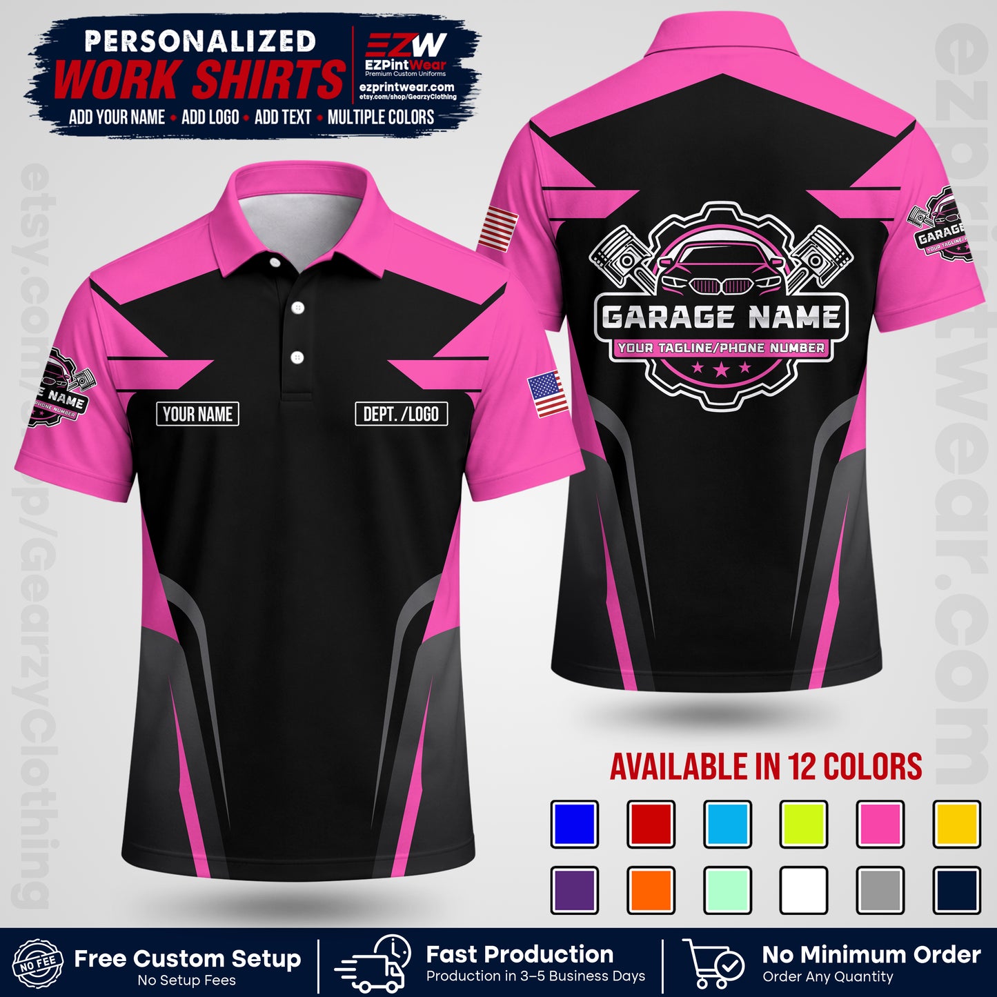 Custom Mechanic Work Shirt with Name, Logo & Text | Auto Shop Uniform | Workwear MCN 04
