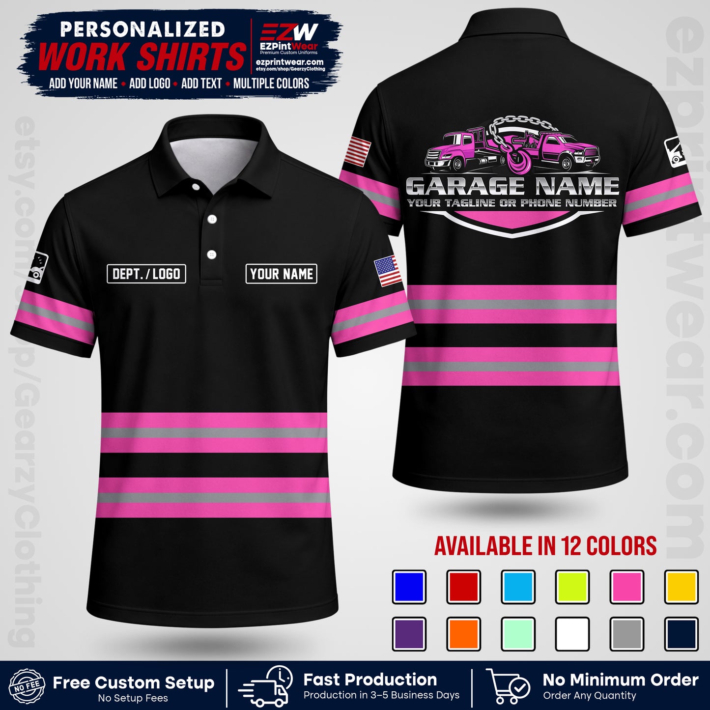 Custom Towing Workwear Uniform | Personalized Tow Truck Shirt | Non-Reflective Safety Stripe Apparel | Custom Towing Shirt | Tow Truck Apparel TW03